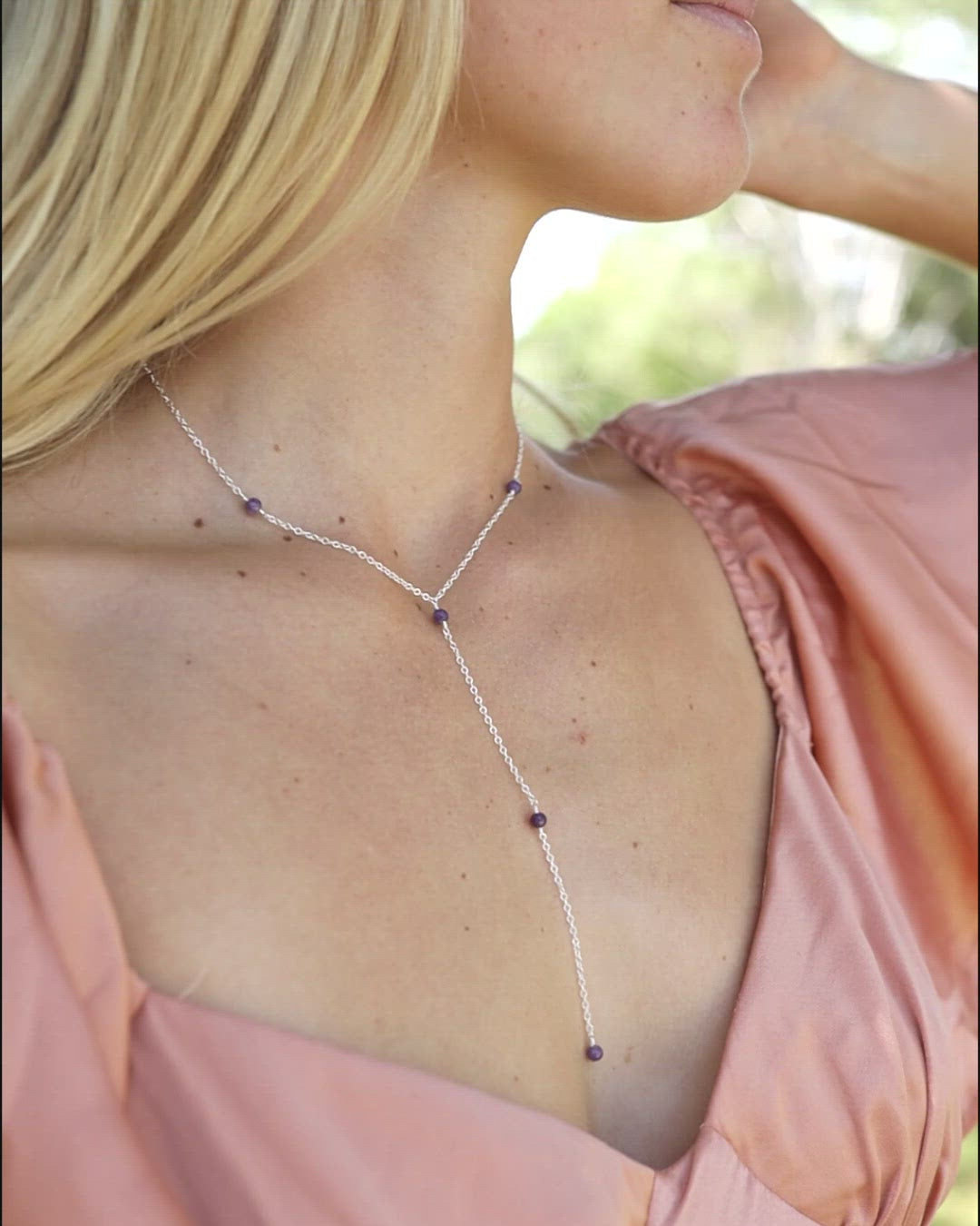 Dainty Purple Lepidolite Gemstone Lariat Necklace