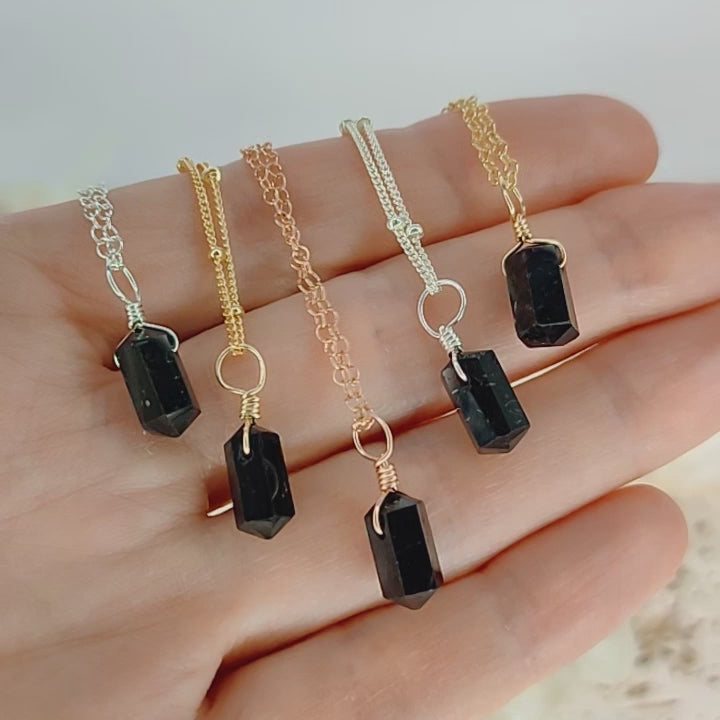 Black Tourmaline Mini Double Terminated Crystal Point Pendant Necklace