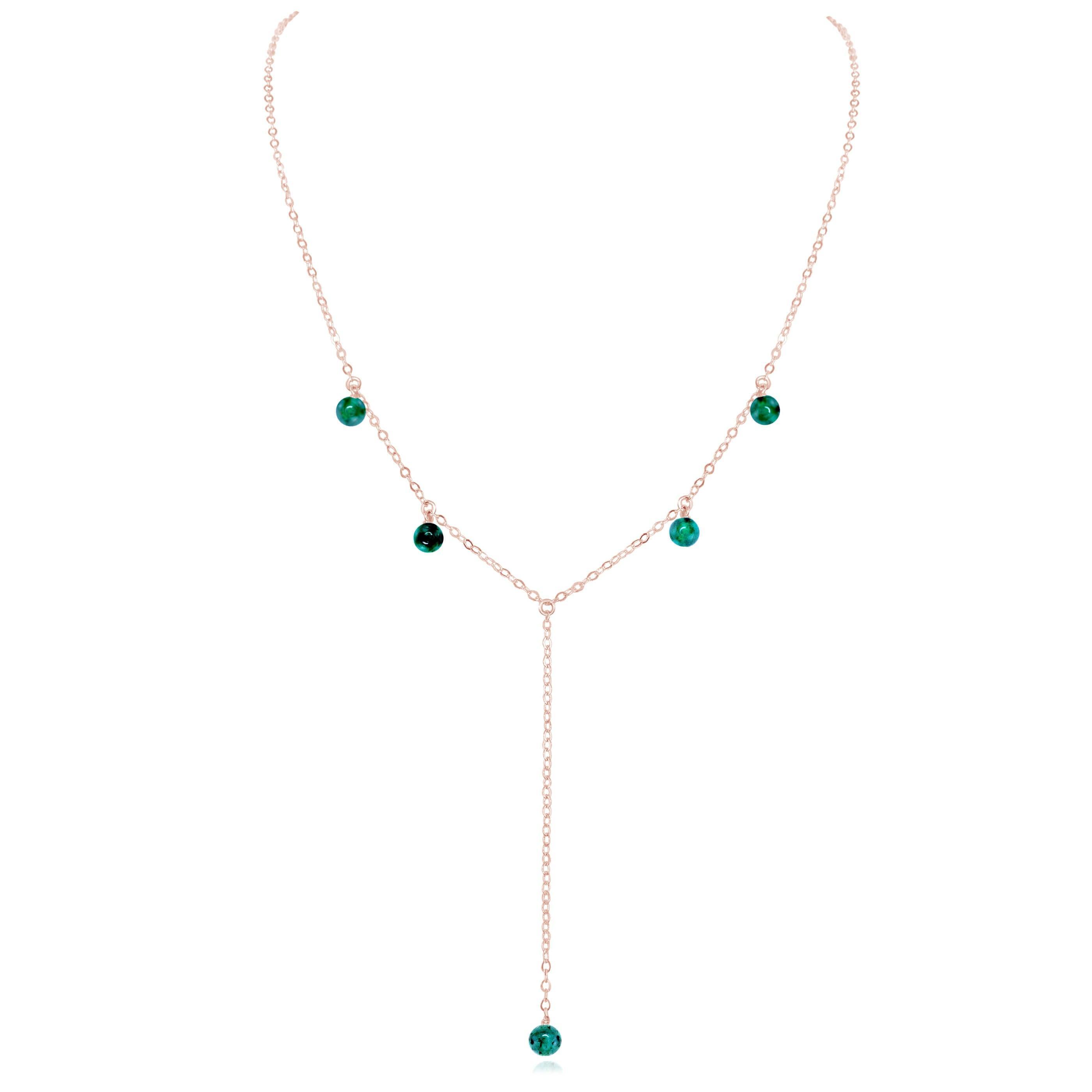 Emerald Boho Lariat Necklace - Emerald Boho Lariat Necklace - 14k Rose Gold Fill - Luna Tide Handmade Crystal Jewellery