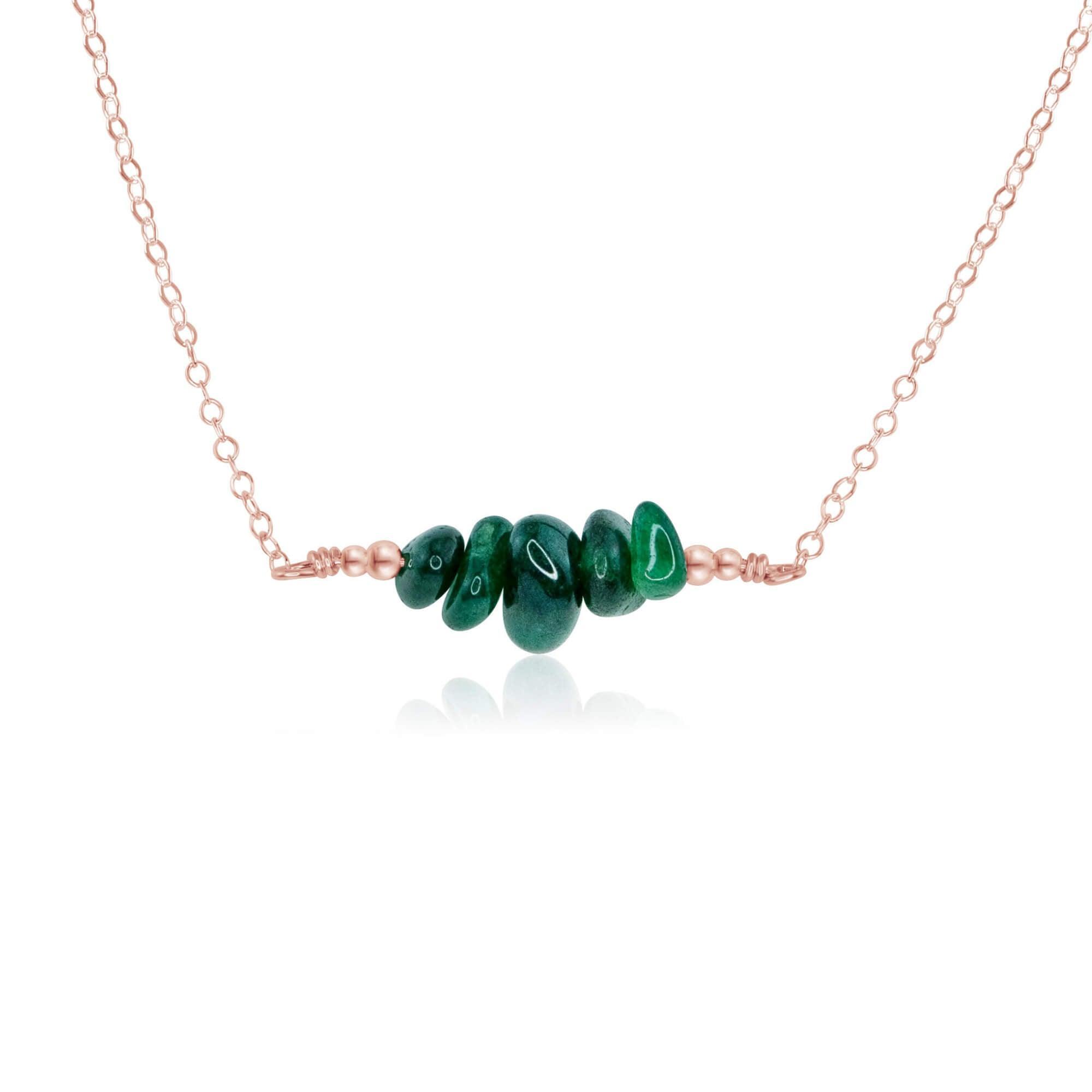 Emerald Chip Bead Bar Necklace - Emerald Chip Bead Bar Necklace - 14k Rose Gold Fill - Luna Tide Handmade Crystal Jewellery