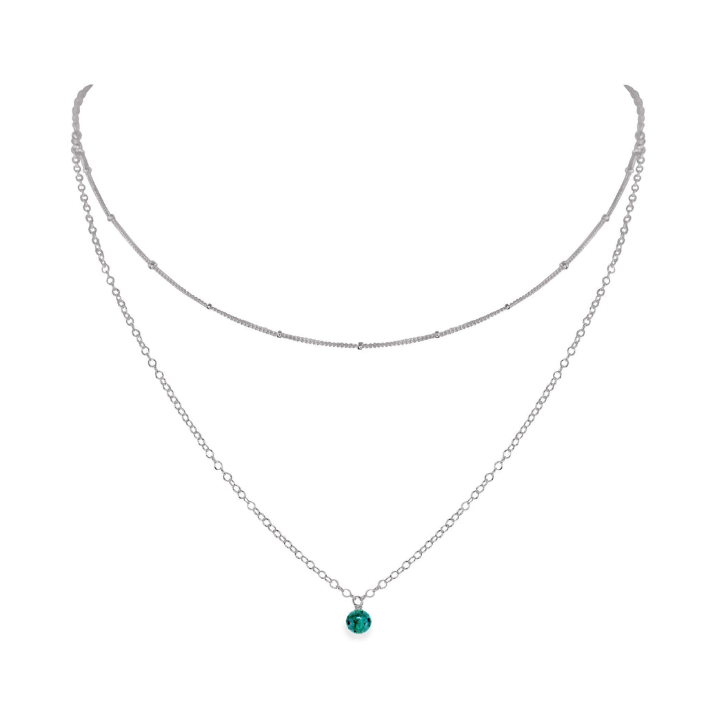 Emerald Gemstone Chain Layered Choker Necklace - Emerald Gemstone Chain Layered Choker Necklace - Stainless Steel - Luna Tide Handmade Crystal Jewellery