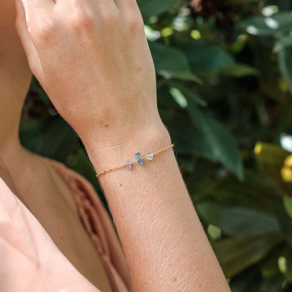 Fluorite Beaded Chain Bracelet - Fluorite Beaded Chain Bracelet - Sterling Silver - Luna Tide Handmade Crystal Jewellery