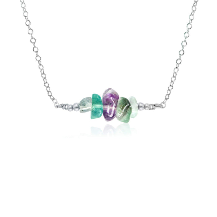 Fluorite Chip Bead Bar Necklace - Fluorite Chip Bead Bar Necklace - Sterling Silver - Luna Tide Handmade Crystal Jewellery