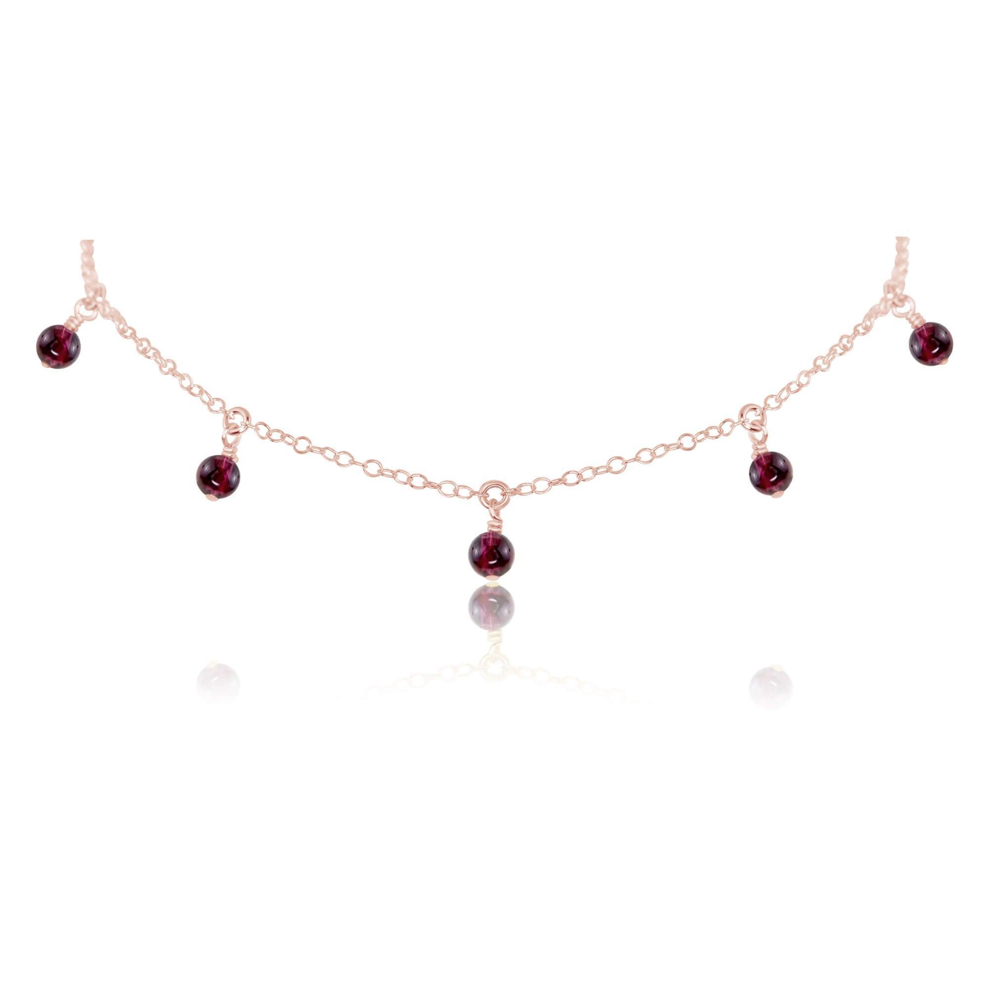 Garnet Bead Drop Choker - Garnet Bead Drop Choker - 14k Rose Gold Fill - Luna Tide Handmade Crystal Jewellery