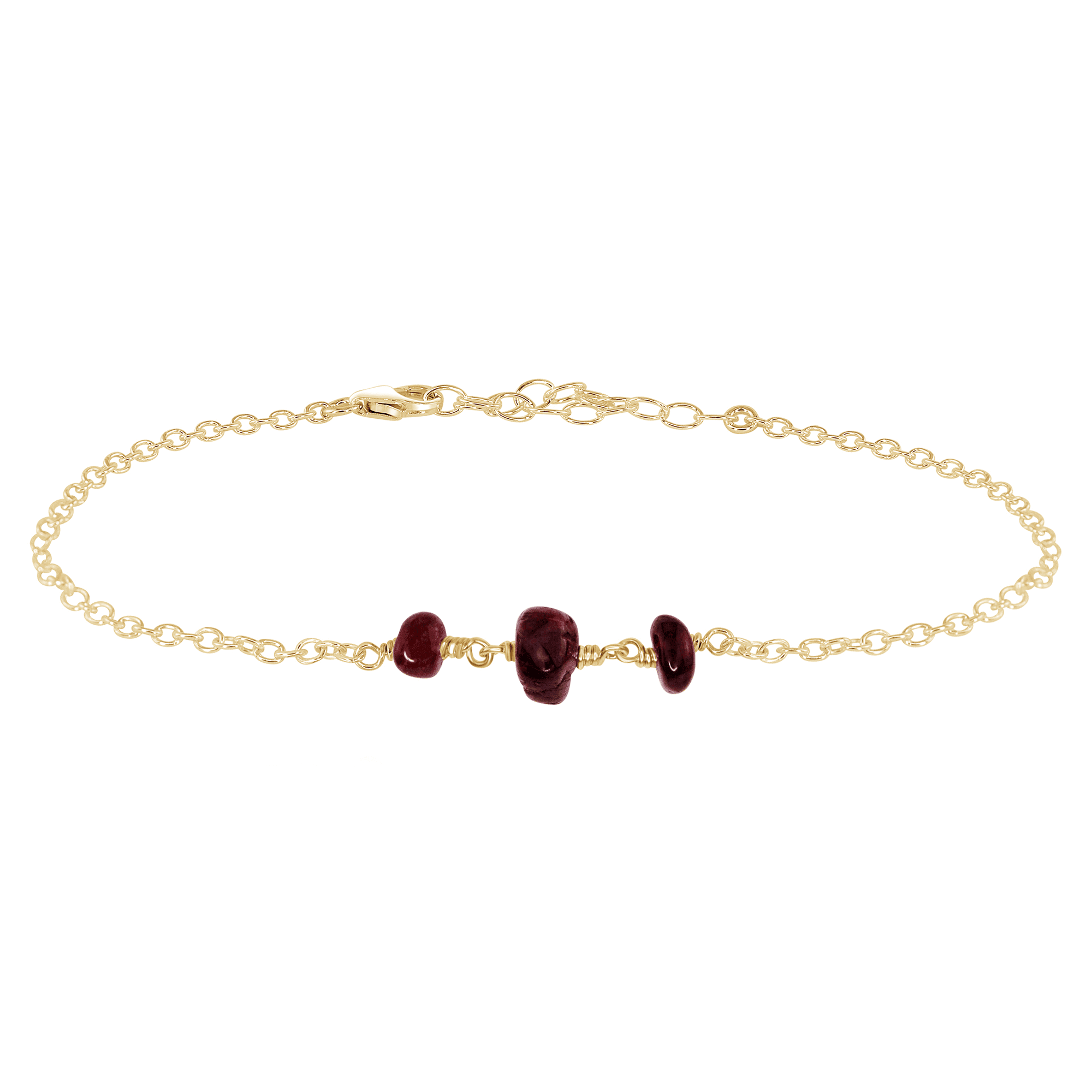 Garnet Beaded Chain Anklet - Garnet Beaded Chain Anklet - 14k Gold Fill - Luna Tide Handmade Crystal Jewellery