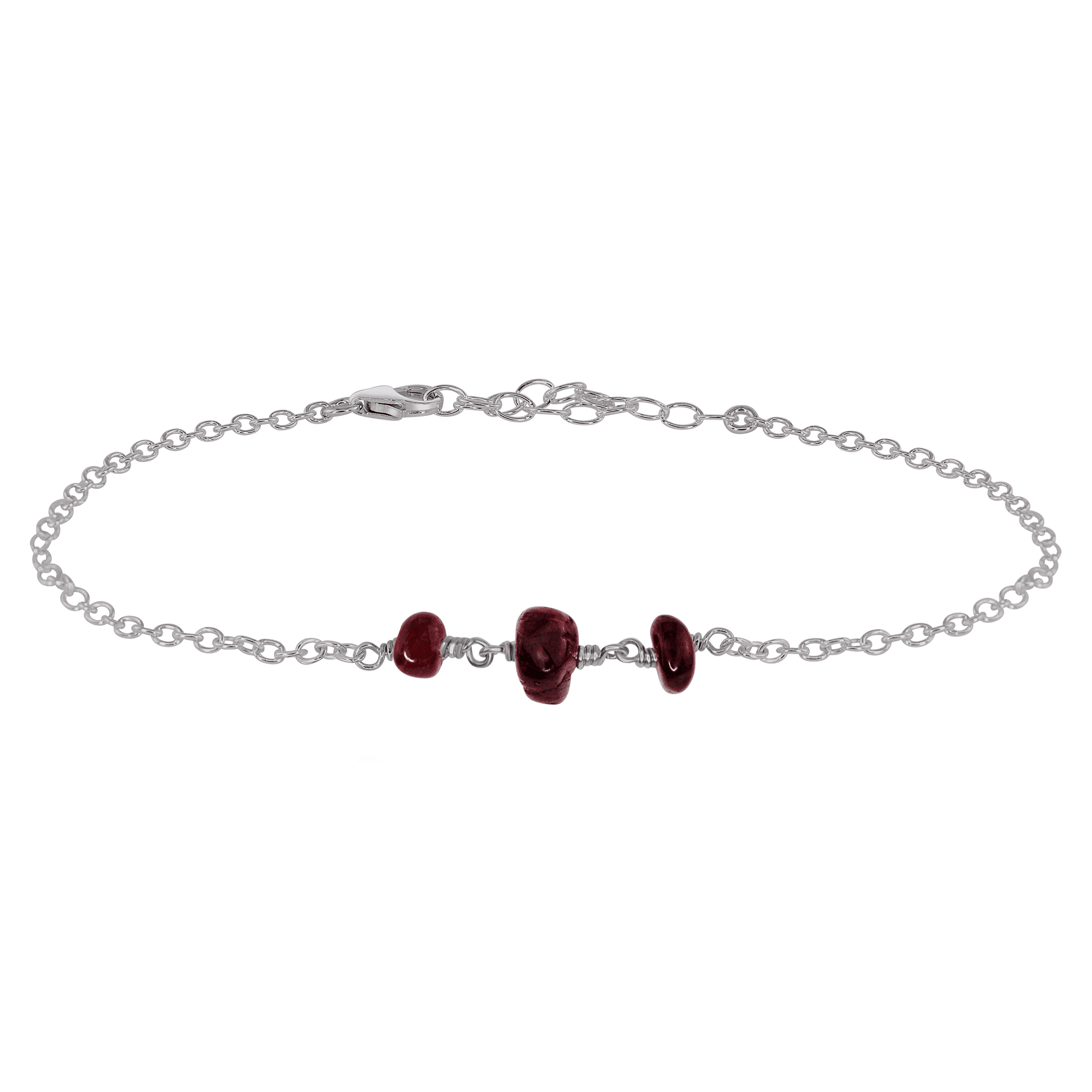 Garnet Beaded Chain Anklet - Garnet Beaded Chain Anklet - Stainless Steel - Luna Tide Handmade Crystal Jewellery