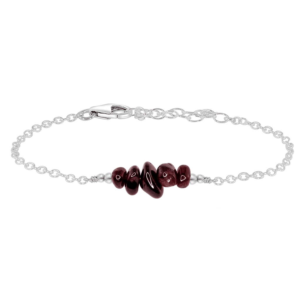 Garnet Chip Bead Bar Bracelet - Garnet Chip Bead Bar Bracelet - Sterling Silver - Luna Tide Handmade Crystal Jewellery