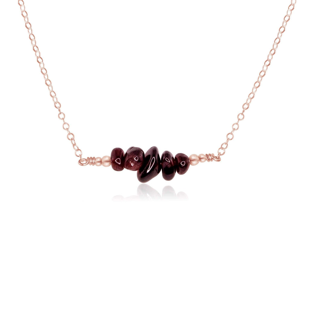 Garnet Chip Bead Bar Necklace - Garnet Chip Bead Bar Necklace - 14k Rose Gold Fill - Luna Tide Handmade Crystal Jewellery