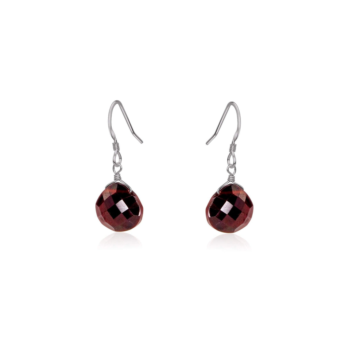 Garnet Gemstone Teardrop Dangle Earrings - Garnet Gemstone Teardrop Dangle Earrings - Stainless Steel - Luna Tide Handmade Crystal Jewellery