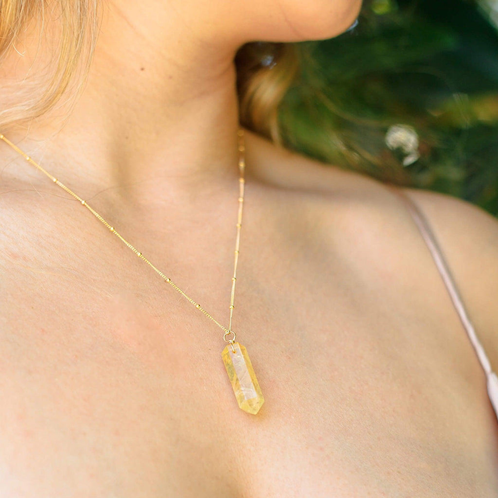 Golden Citrine Crystal Generator Point Pendant Necklace - Golden Citrine Crystal Generator Point Pendant Necklace - 14k Gold Fill / Cable - Luna Tide Handmade Crystal Jewellery