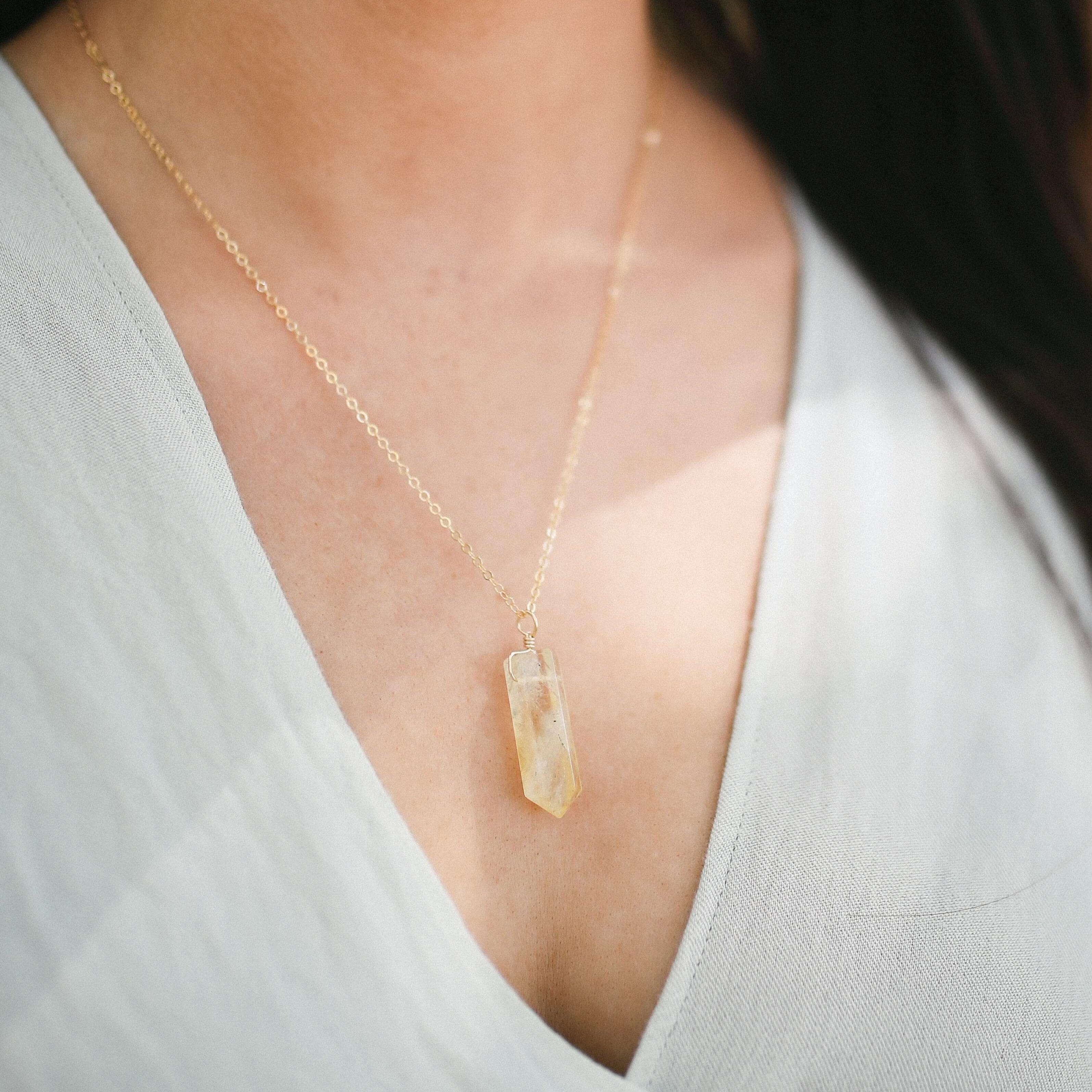 Golden Citrine Crystal Generator Point Pendant Necklace - Golden Citrine Crystal Generator Point Pendant Necklace - 14k Gold Fill / Cable - Luna Tide Handmade Crystal Jewellery