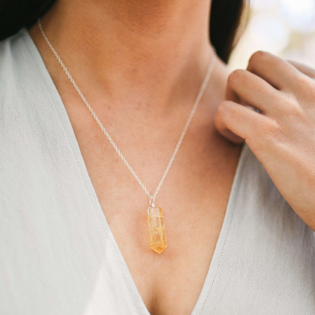 Golden Citrine Crystal Generator Point Pendant Necklace - Golden Citrine Crystal Generator Point Pendant Necklace - 14k Gold Fill / Cable - Luna Tide Handmade Crystal Jewellery