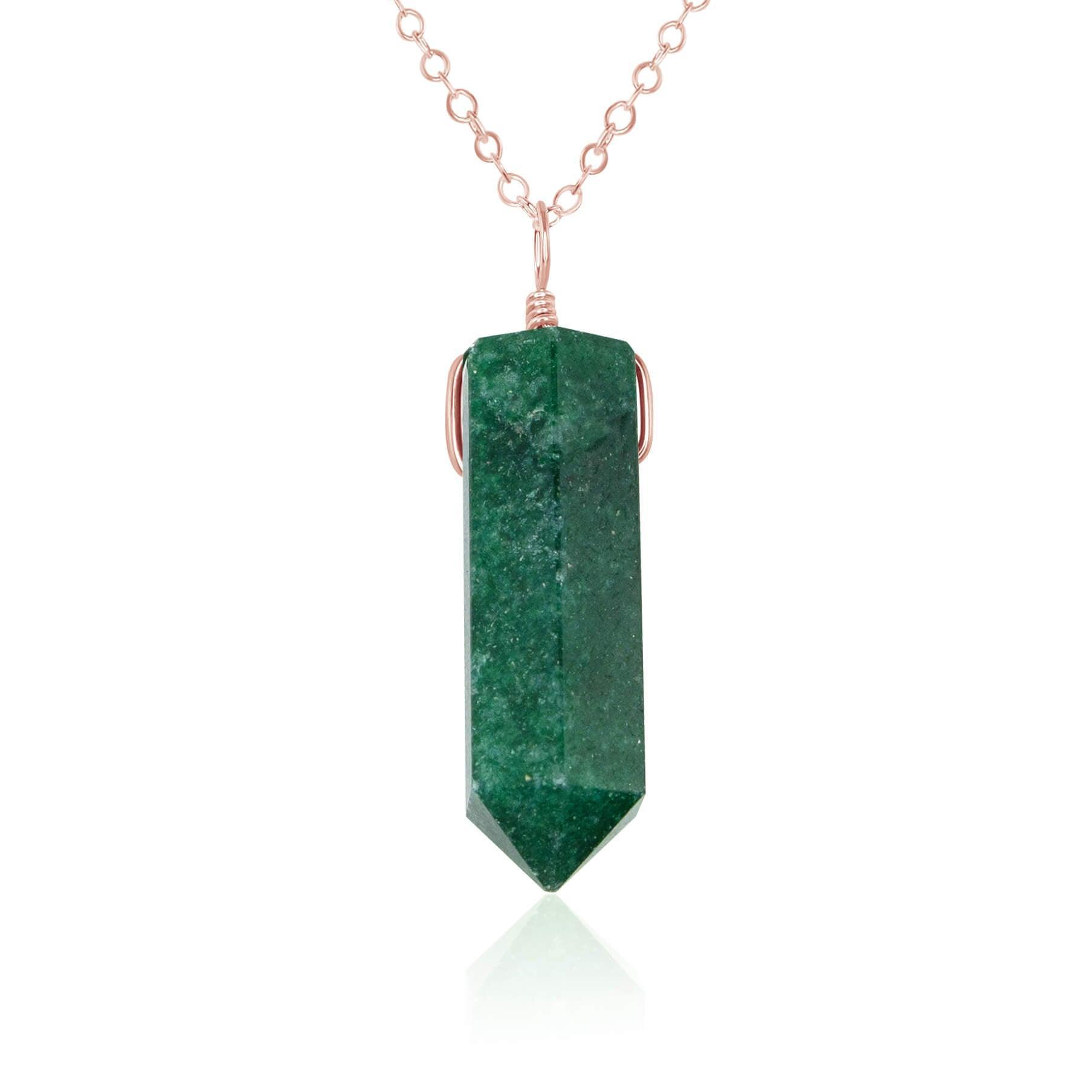 Green Aventurine Crystal Generator Point Pendant Necklace - Green Aventurine Crystal Generator Point Pendant Necklace - 14k Rose Gold Fill / Cable - Luna Tide Handmade Crystal Jewellery