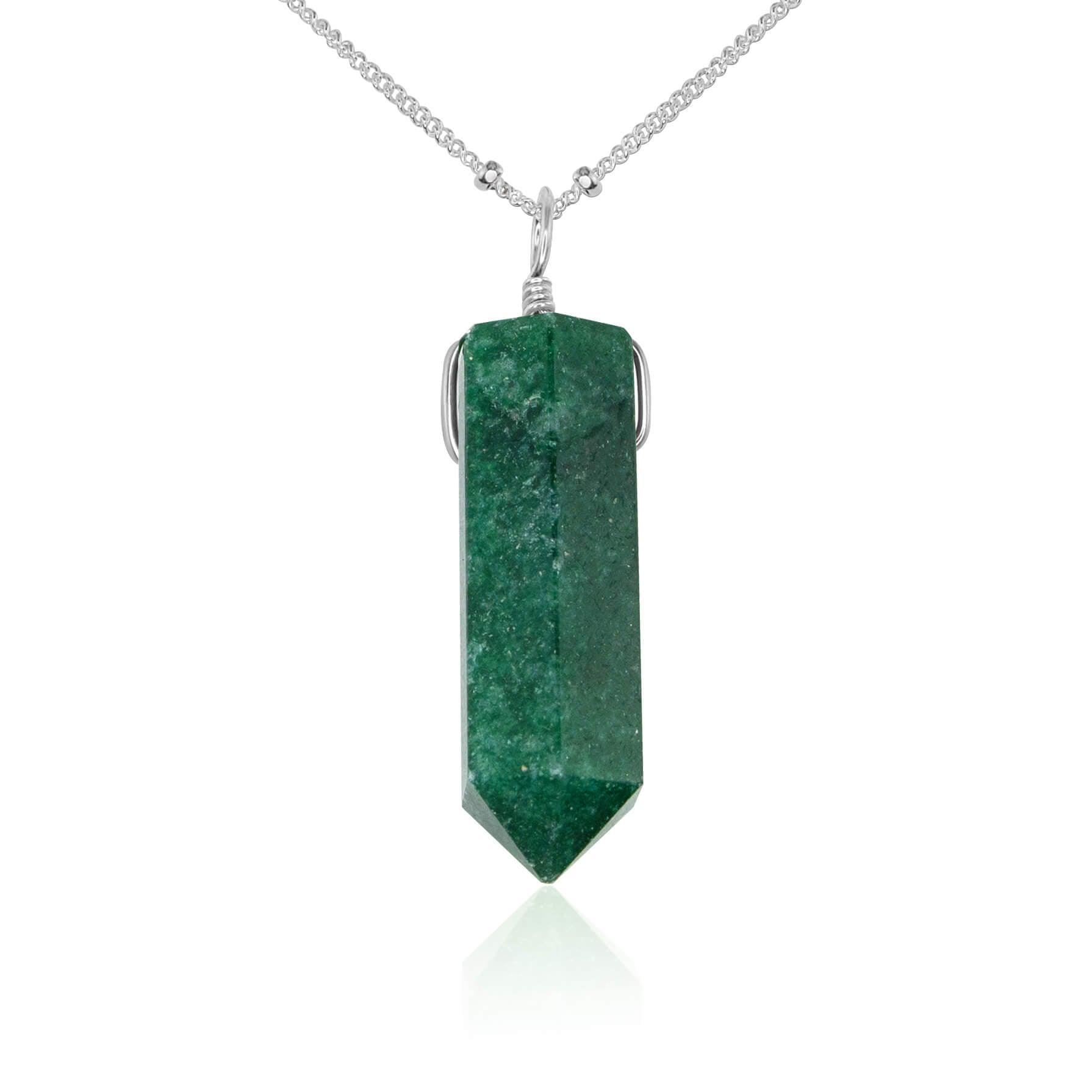 Green Aventurine Crystal Generator Point Pendant Necklace - Green Aventurine Crystal Generator Point Pendant Necklace - Sterling Silver / Satellite - Luna Tide Handmade Crystal Jewellery