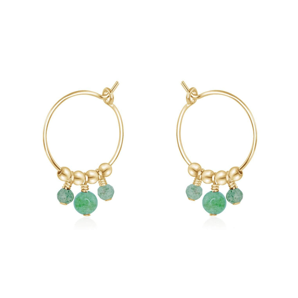 Green Aventurine Gemstone Bead Drop Hoop Earrings - Green Aventurine Gemstone Bead Drop Hoop Earrings - 14k Gold Fill - Luna Tide Handmade Crystal Jewellery
