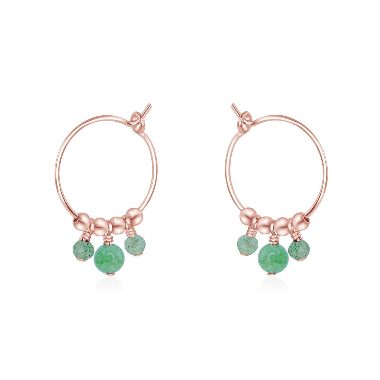Green Aventurine Gemstone Bead Drop Hoop Earrings - Green Aventurine Gemstone Bead Drop Hoop Earrings - 14k Rose Gold Fill - Luna Tide Handmade Crystal Jewellery