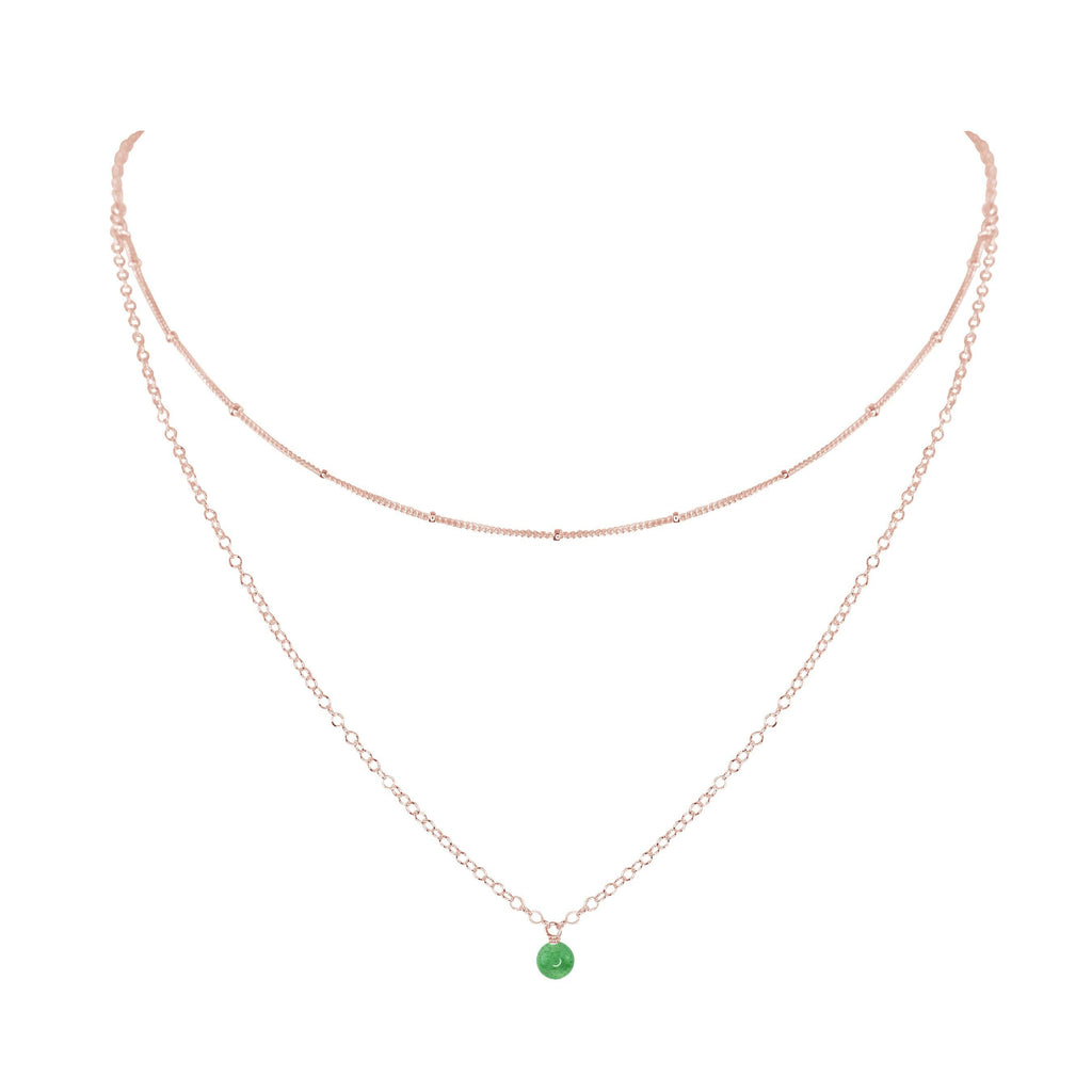 Green Aventurine Gemstone Chain Layered Choker Necklace - Green Aventurine Gemstone Chain Layered Choker Necklace - 14k Rose Gold Fill - Luna Tide Handmade Crystal Jewellery