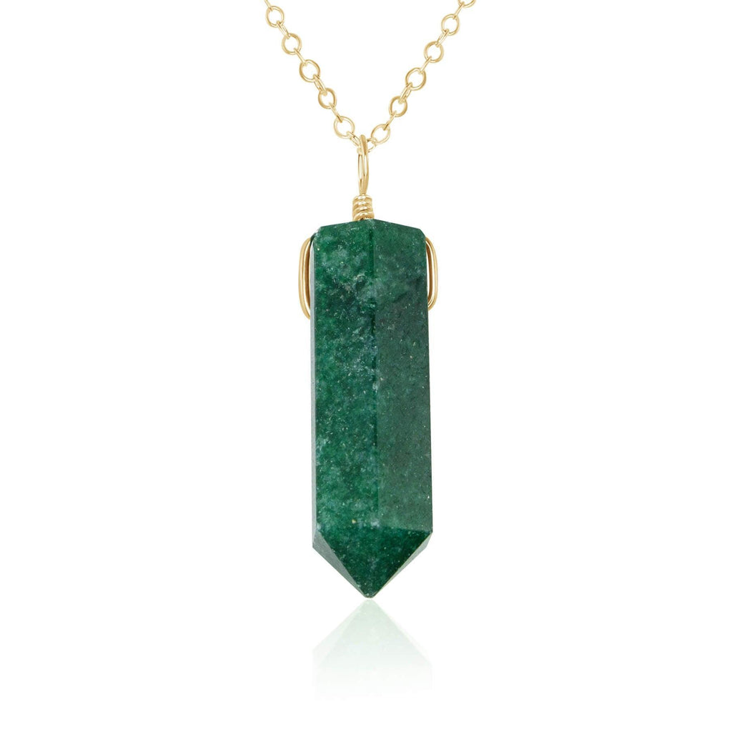 Green Aventurine Gemstone Generator Tower Point Pendant Necklace - Green Aventurine Gemstone Generator Tower Point Pendant Necklace - 14k Gold Fill / Cable - Luna Tide Handmade Crystal Jewellery