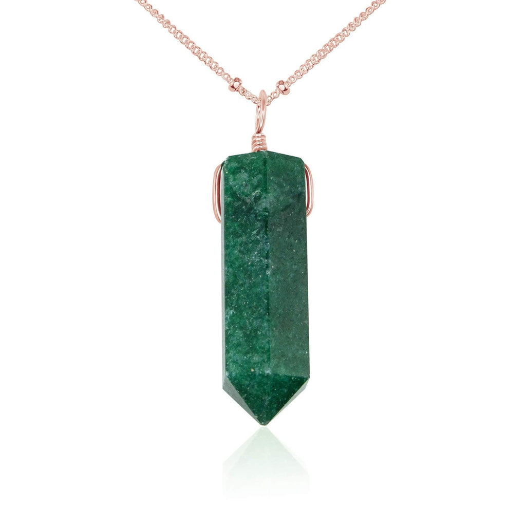 Green Aventurine Gemstone Generator Tower Point Pendant Necklace - Green Aventurine Gemstone Generator Tower Point Pendant Necklace - 14k Rose Gold Fill / Satellite - Luna Tide Handmade Crystal Jewellery