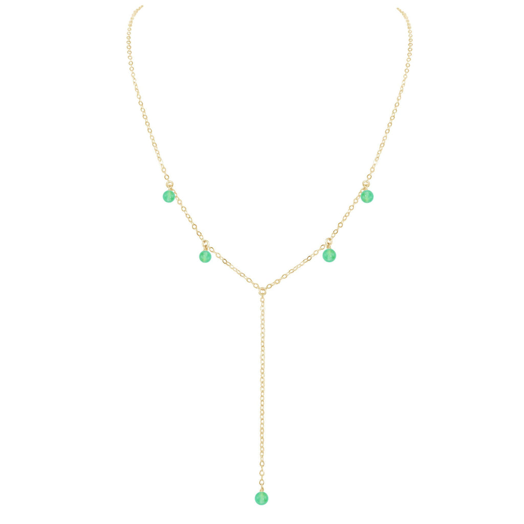 Green Chrysoprase Crystal Boho Lariat Necklace - Green Chrysoprase Crystal Boho Lariat Necklace - 14k Gold Fill - Luna Tide Handmade Crystal Jewellery