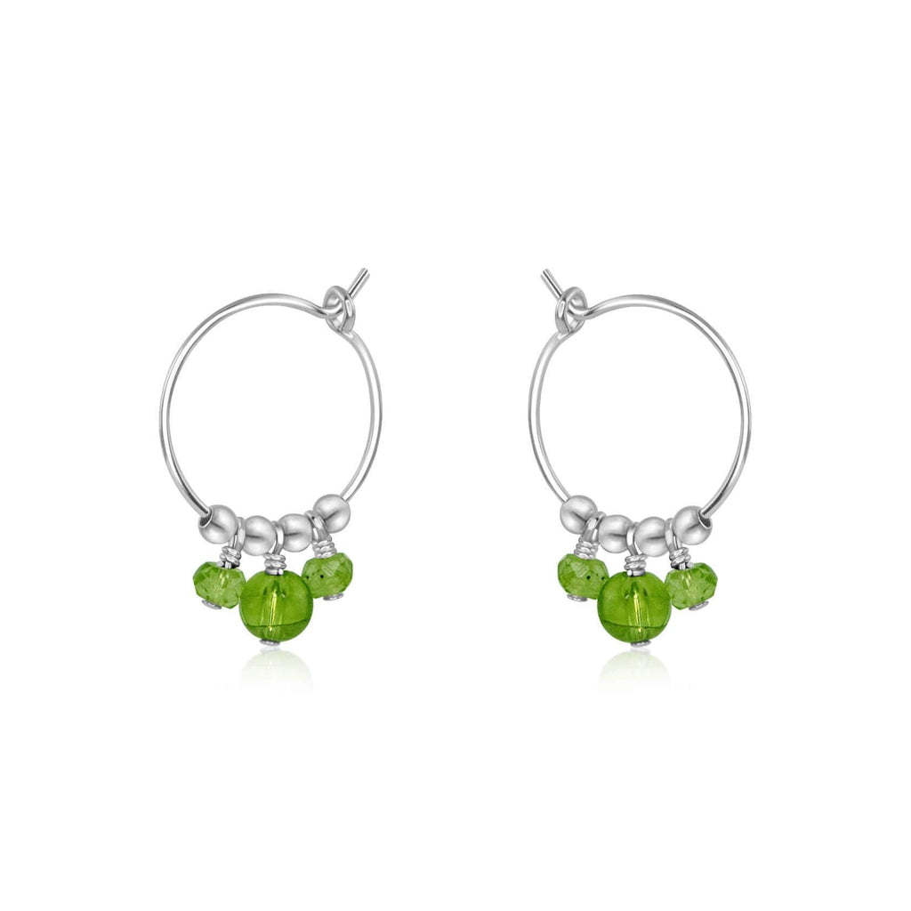 Green Peridot Gemstone Bead Drop Hoop Earrings - Green Peridot Gemstone Bead Drop Hoop Earrings - Sterling Silver - Luna Tide Handmade Crystal Jewellery