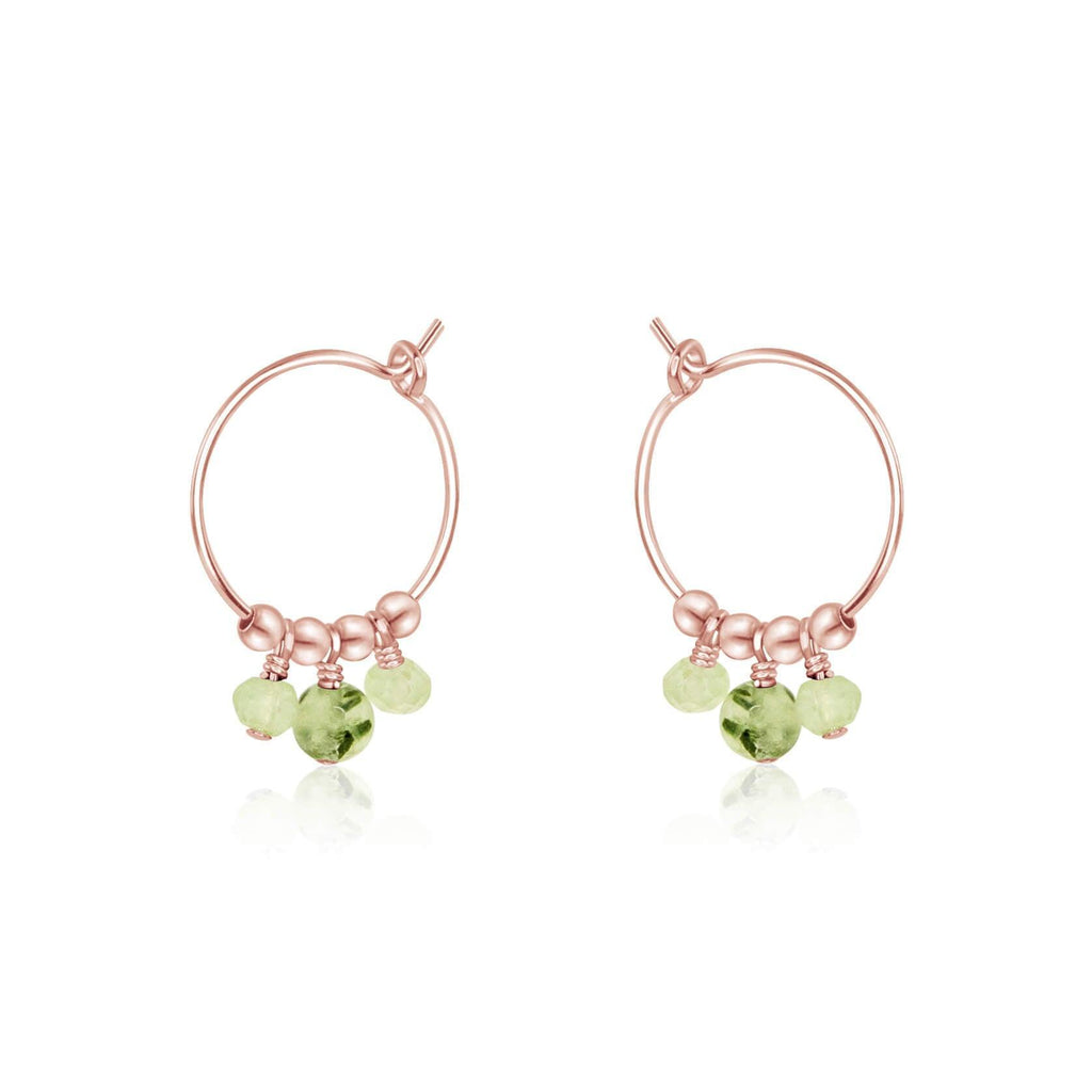Green Prehnite Gemstone Bead Drop Hoop Earrings - Green Prehnite Gemstone Bead Drop Hoop Earrings - 14k Rose Gold Fill - Luna Tide Handmade Crystal Jewellery
