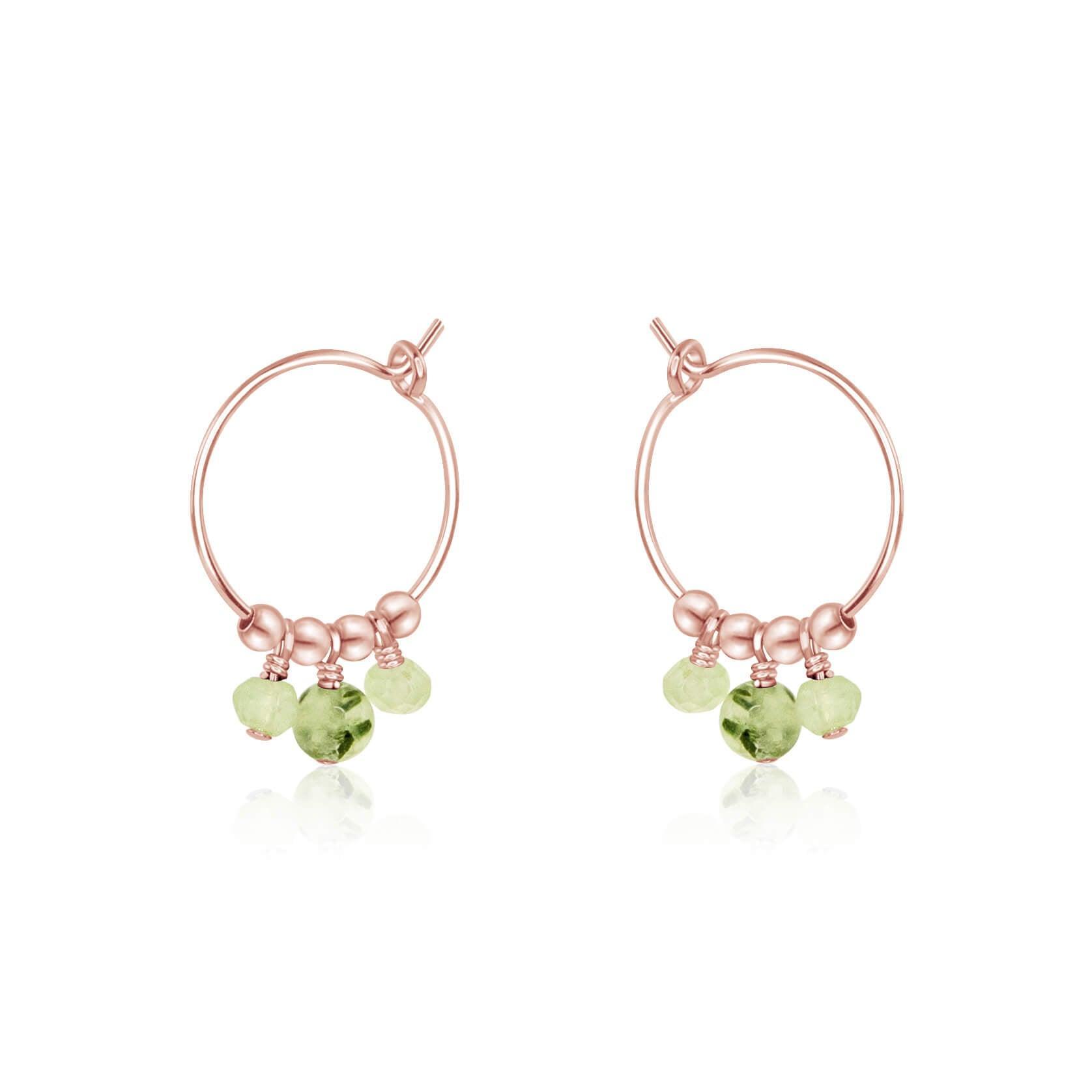 Green Prehnite Gemstone Bead Drop Hoop Earrings - Green Prehnite Gemstone Bead Drop Hoop Earrings - 14k Rose Gold Fill - Luna Tide Handmade Crystal Jewellery