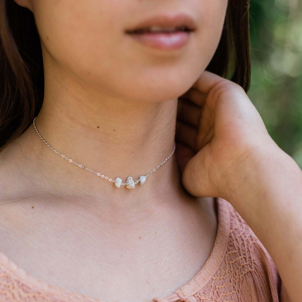 Howlite Beaded Chain Choker Necklace - Howlite Beaded Chain Choker Necklace - 14k Gold Fill - Luna Tide Handmade Crystal Jewellery
