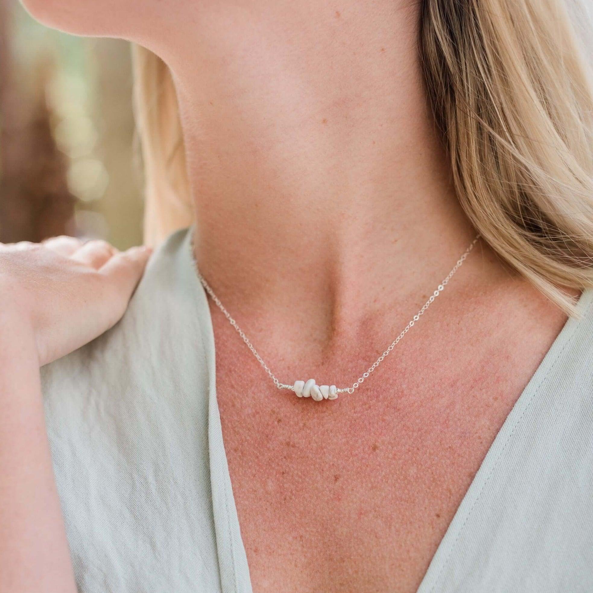 Howlite Chip Bead Bar Necklace - Howlite Chip Bead Bar Necklace - 14k Gold Fill - Luna Tide Handmade Crystal Jewellery