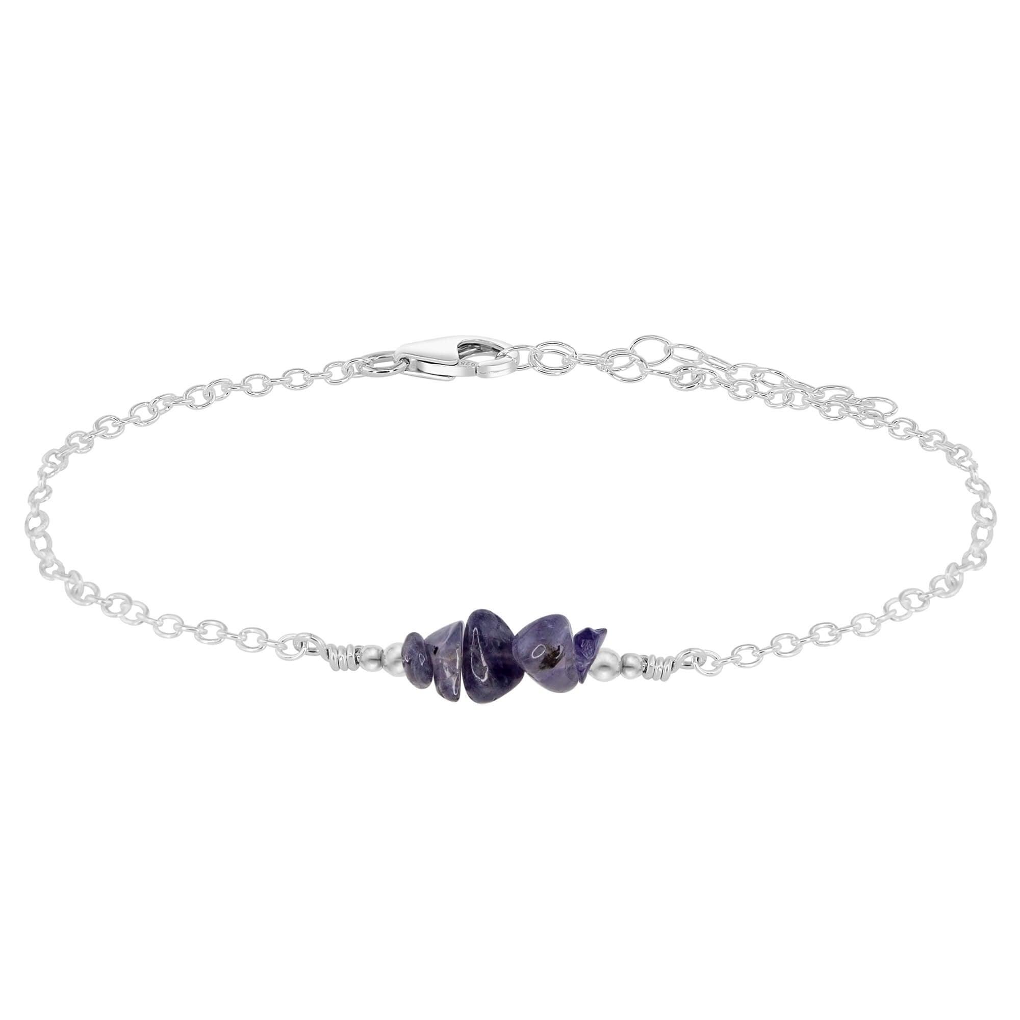 Iolite Chip Bead Bar Anklet - Iolite Chip Bead Bar Anklet - Sterling Silver - Luna Tide Handmade Crystal Jewellery