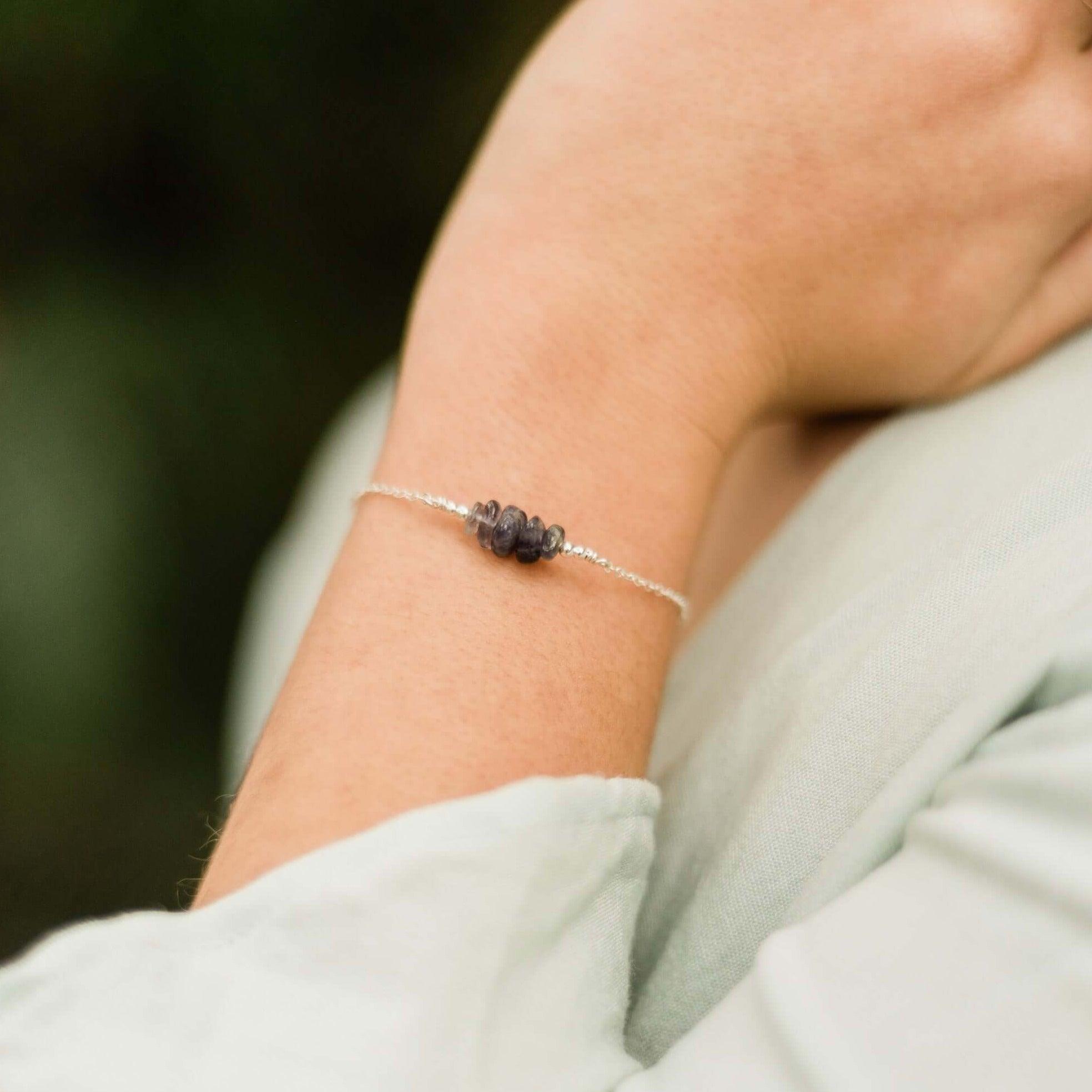 Iolite Chip Bead Bar Bracelet - Iolite Chip Bead Bar Bracelet - Sterling Silver - Luna Tide Handmade Crystal Jewellery