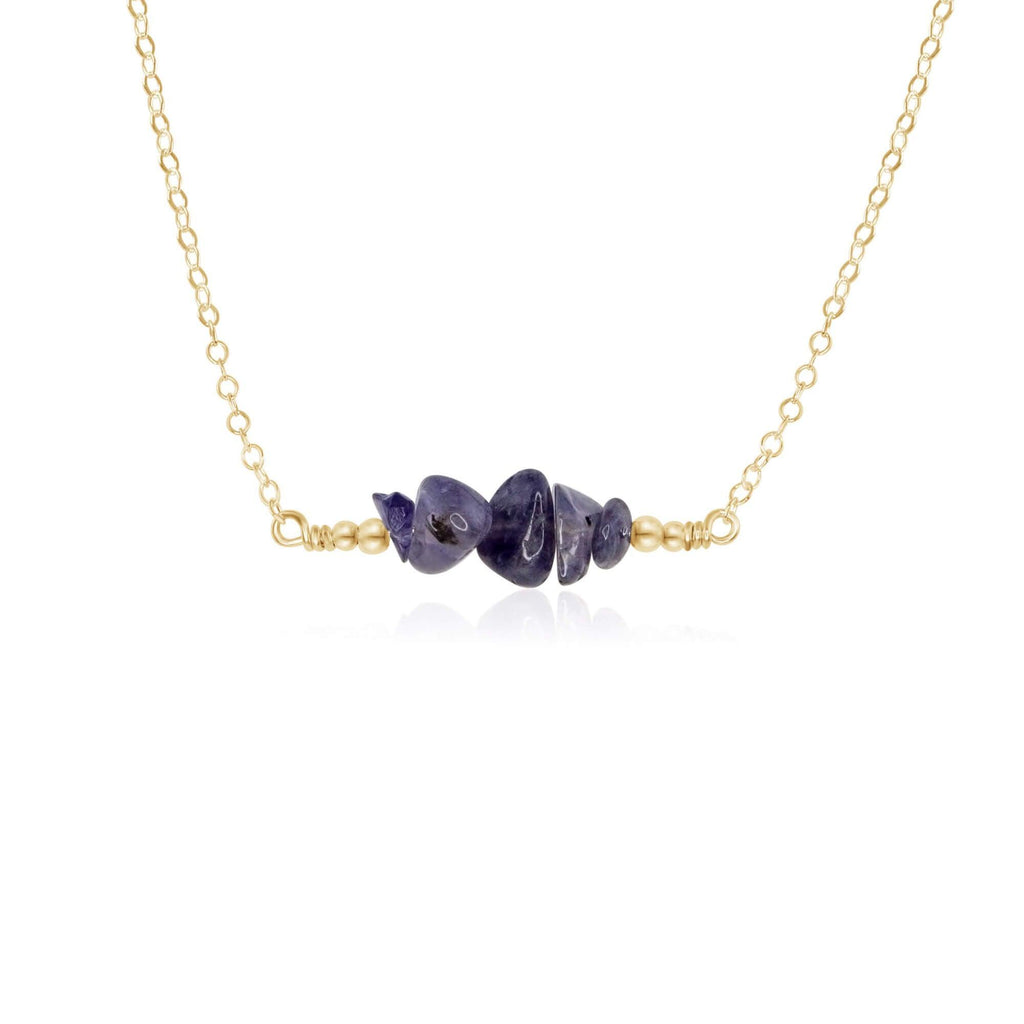 Iolite Chip Bead Bar Necklace - Iolite Chip Bead Bar Necklace - 14k Gold Fill - Luna Tide Handmade Crystal Jewellery