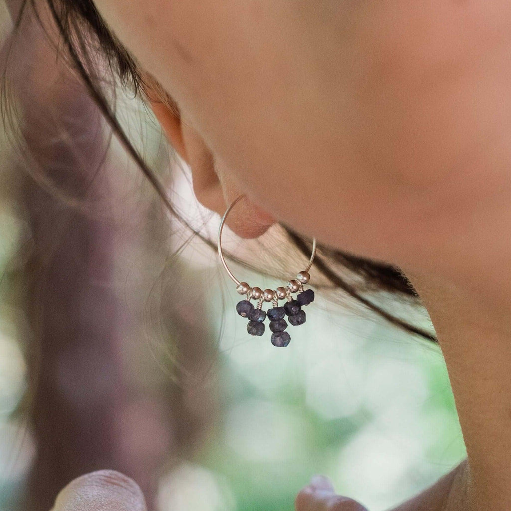 Iolite Statement Hoop Earrings - Iolite Statement Hoop Earrings - 14k Gold Fill - Luna Tide Handmade Crystal Jewellery