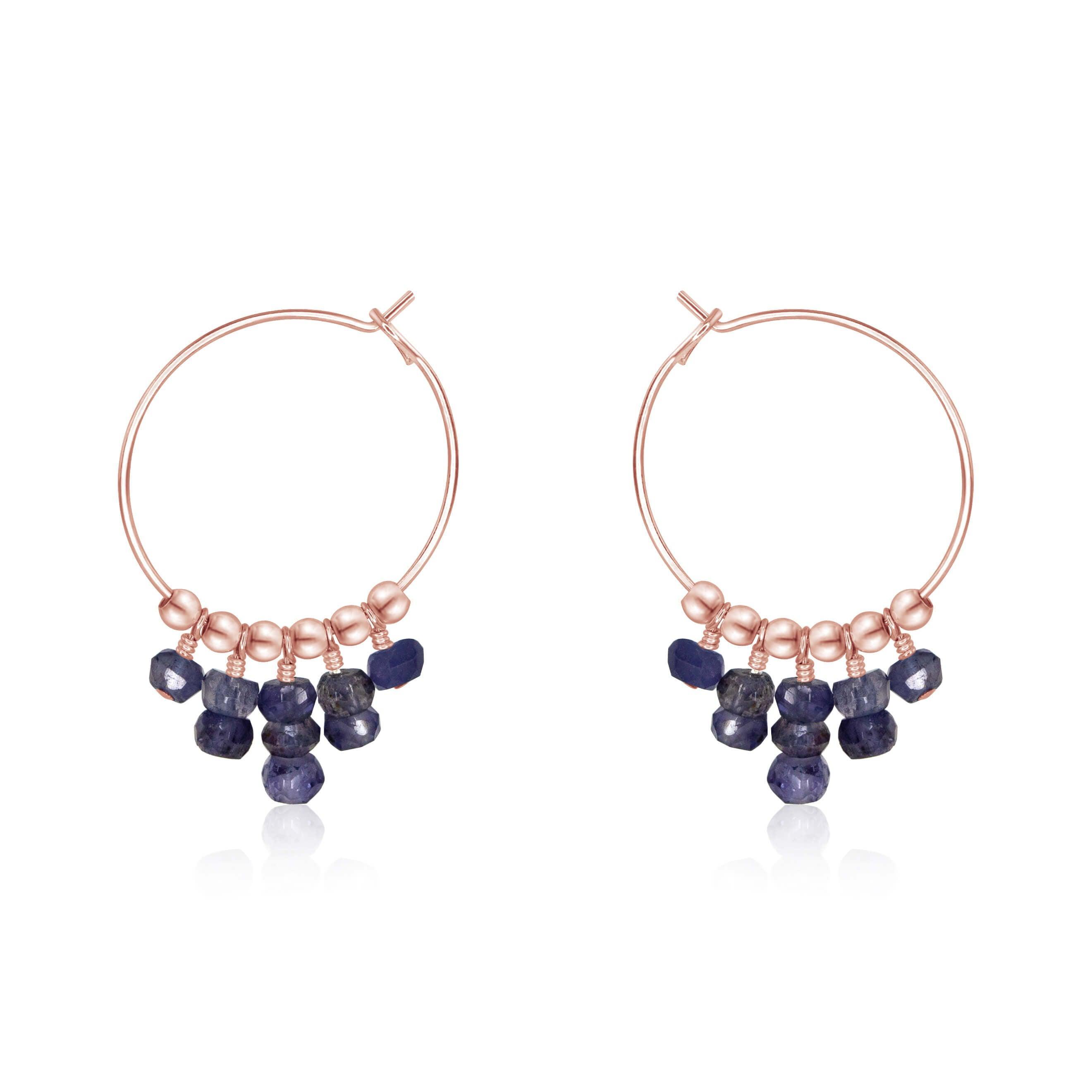 Iolite Statement Hoop Earrings - Iolite Statement Hoop Earrings - 14k Rose Gold Fill - Luna Tide Handmade Crystal Jewellery