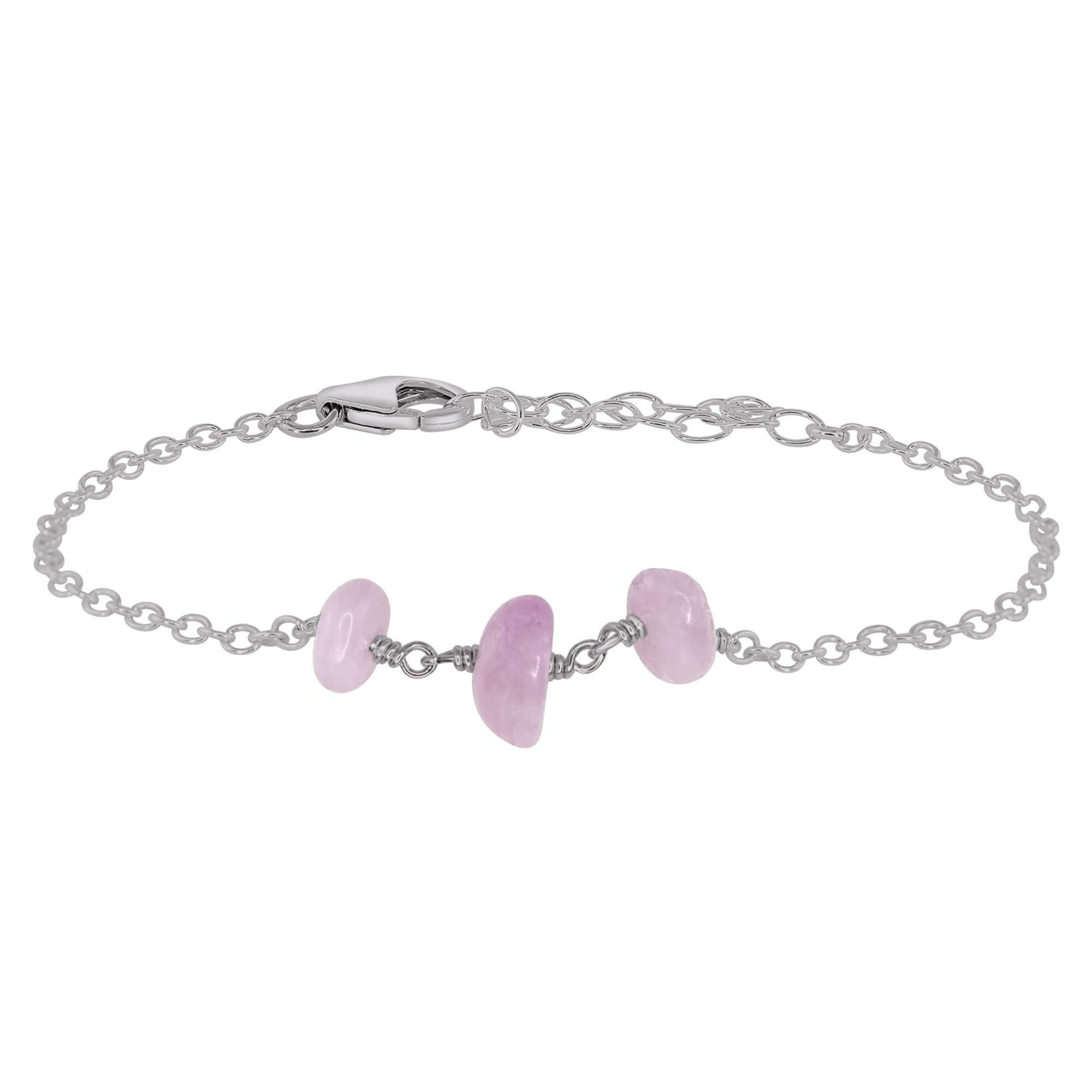 Kunzite Beaded Chain Bracelet - Kunzite Beaded Chain Bracelet - Stainless Steel - Luna Tide Handmade Crystal Jewellery