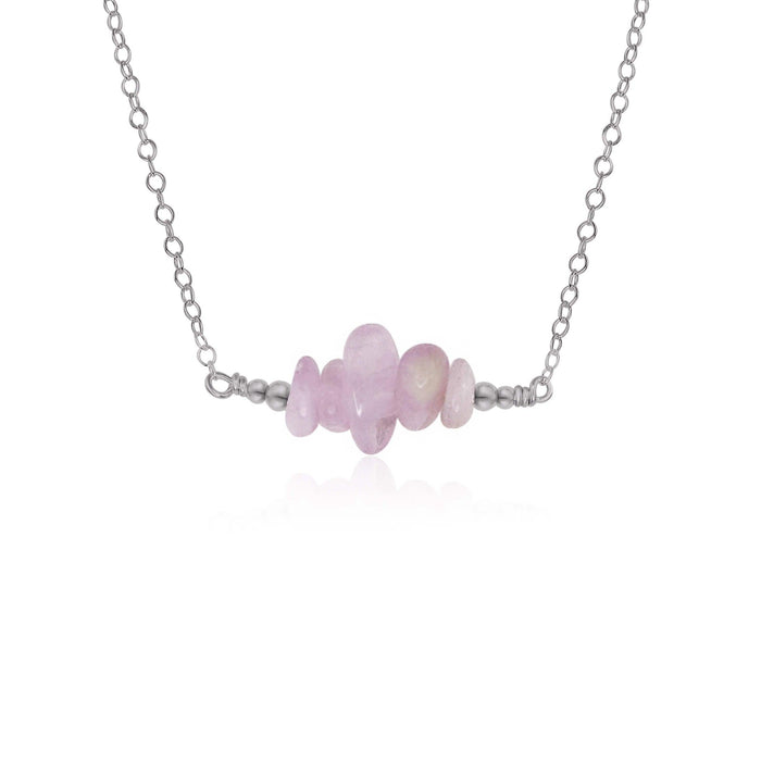 Kunzite Chip Bead Bar Necklace - Kunzite Chip Bead Bar Necklace - Stainless Steel - Luna Tide Handmade Crystal Jewellery