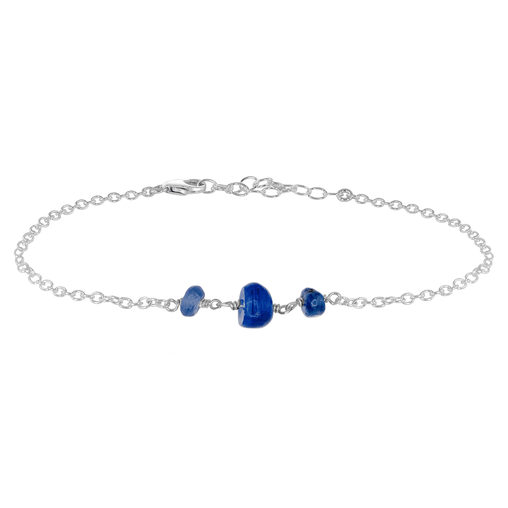 Kyanite Beaded Chain Anklet - Kyanite Beaded Chain Anklet - Sterling Silver - Luna Tide Handmade Crystal Jewellery