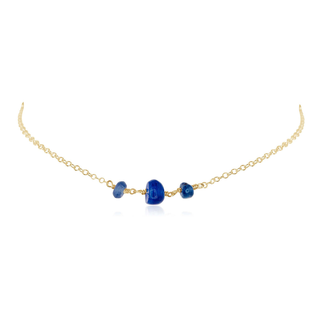 Kyanite Beaded Chain Choker Necklace - Kyanite Beaded Chain Choker Necklace - 14k Gold Fill - Luna Tide Handmade Crystal Jewellery