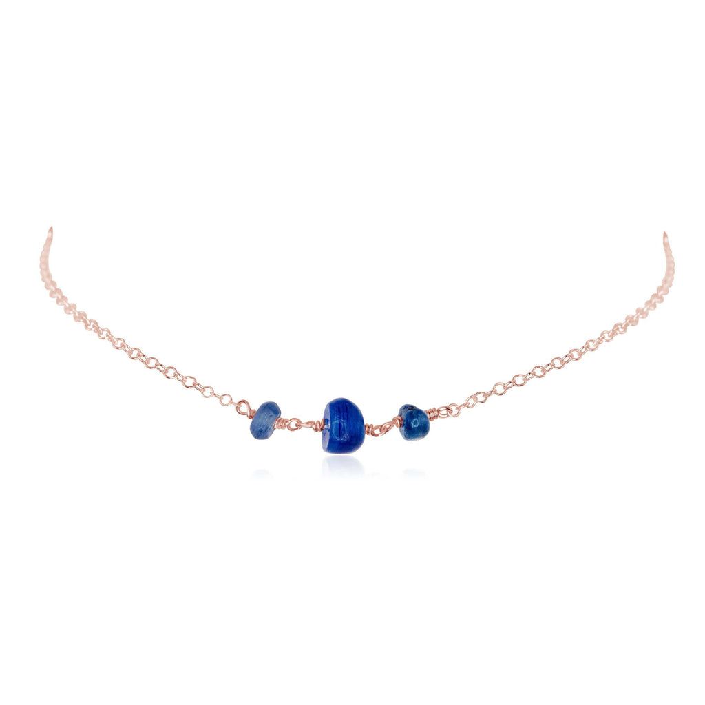 Kyanite Beaded Chain Choker Necklace - Kyanite Beaded Chain Choker Necklace - 14k Rose Gold Fill - Luna Tide Handmade Crystal Jewellery