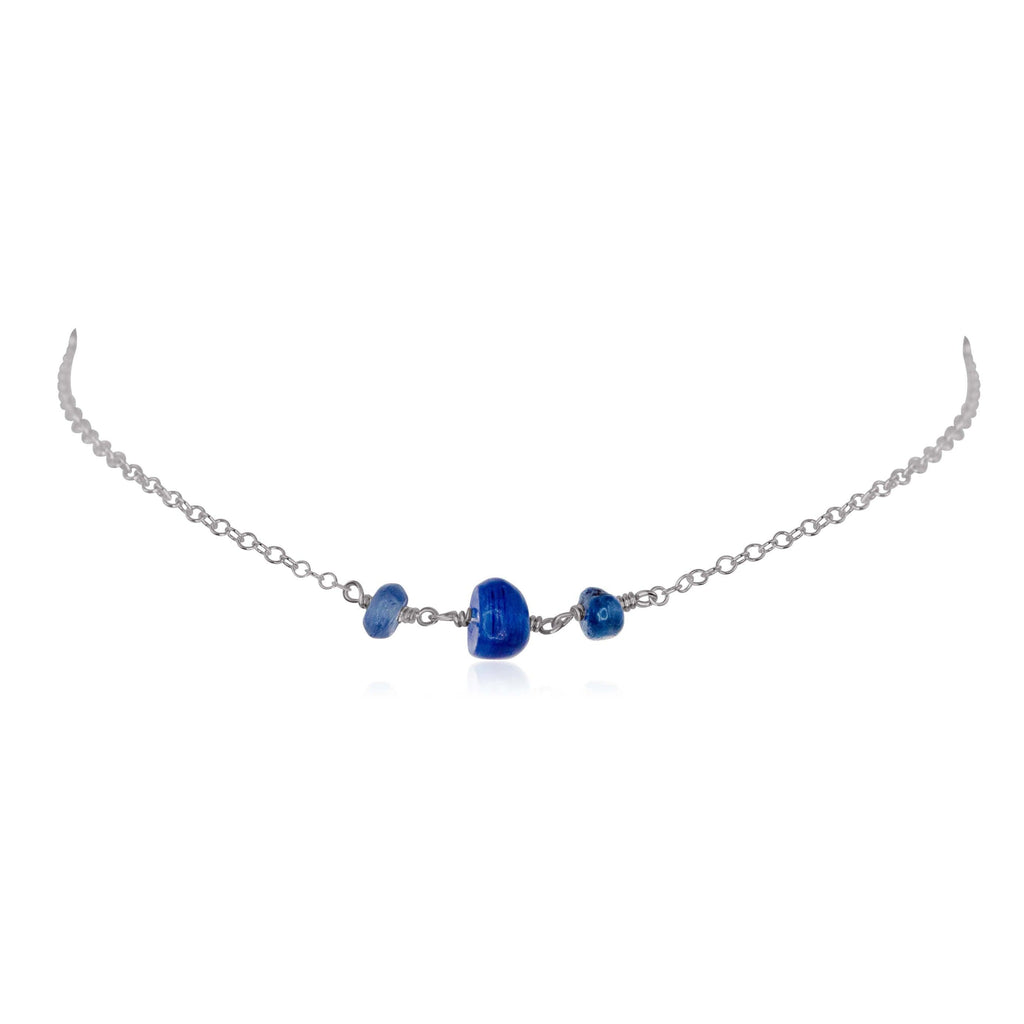 Kyanite Beaded Chain Choker Necklace - Kyanite Beaded Chain Choker Necklace - Stainless Steel - Luna Tide Handmade Crystal Jewellery