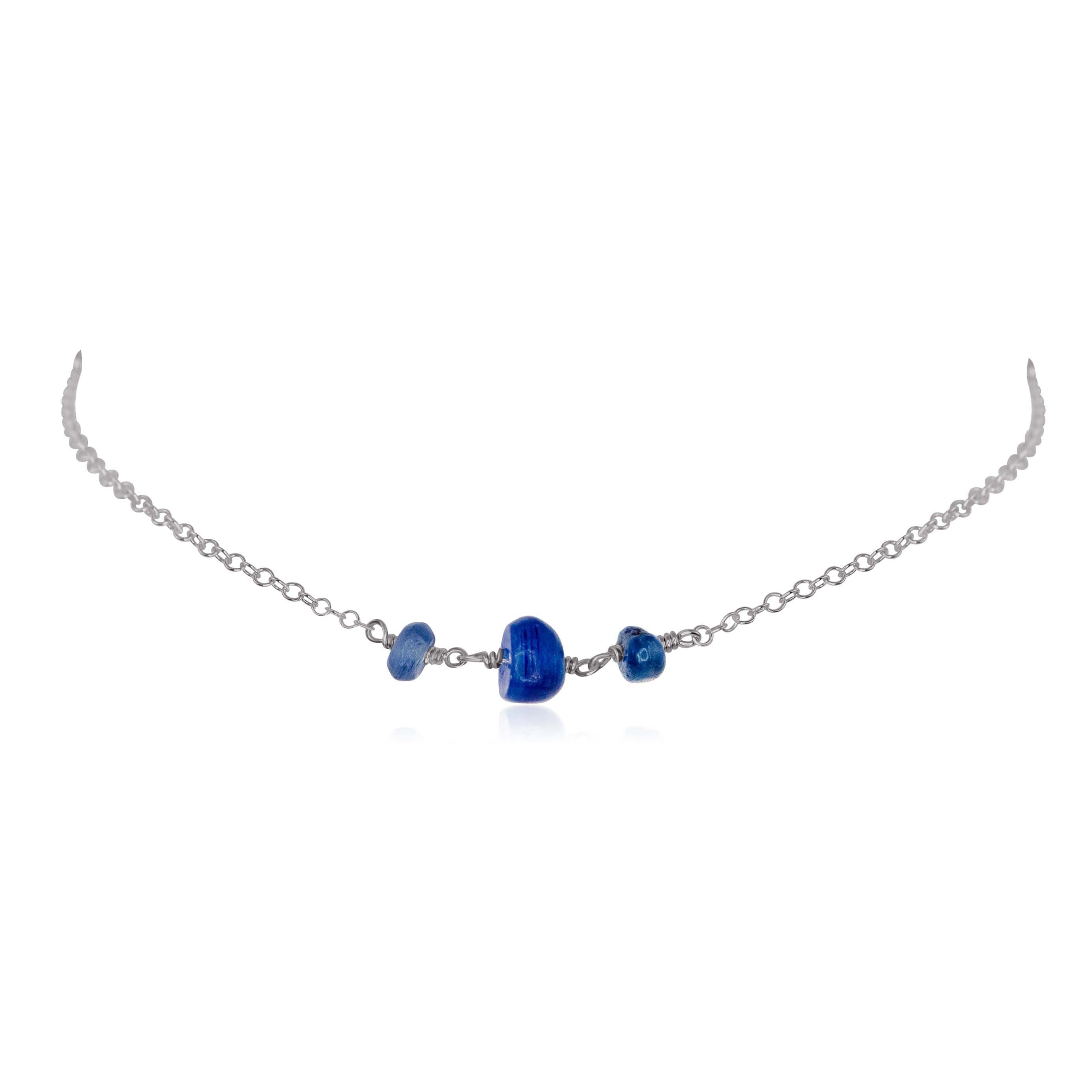 Kyanite Beaded Chain Choker Necklace - Kyanite Beaded Chain Choker Necklace - Stainless Steel - Luna Tide Handmade Crystal Jewellery