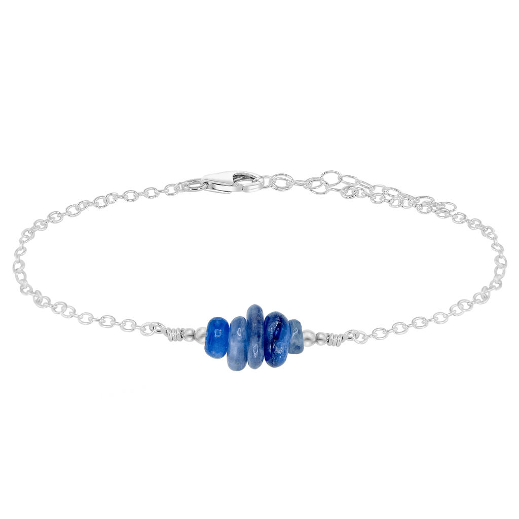 Kyanite Chip Bead Bar Anklet - Kyanite Chip Bead Bar Anklet - Sterling Silver - Luna Tide Handmade Crystal Jewellery