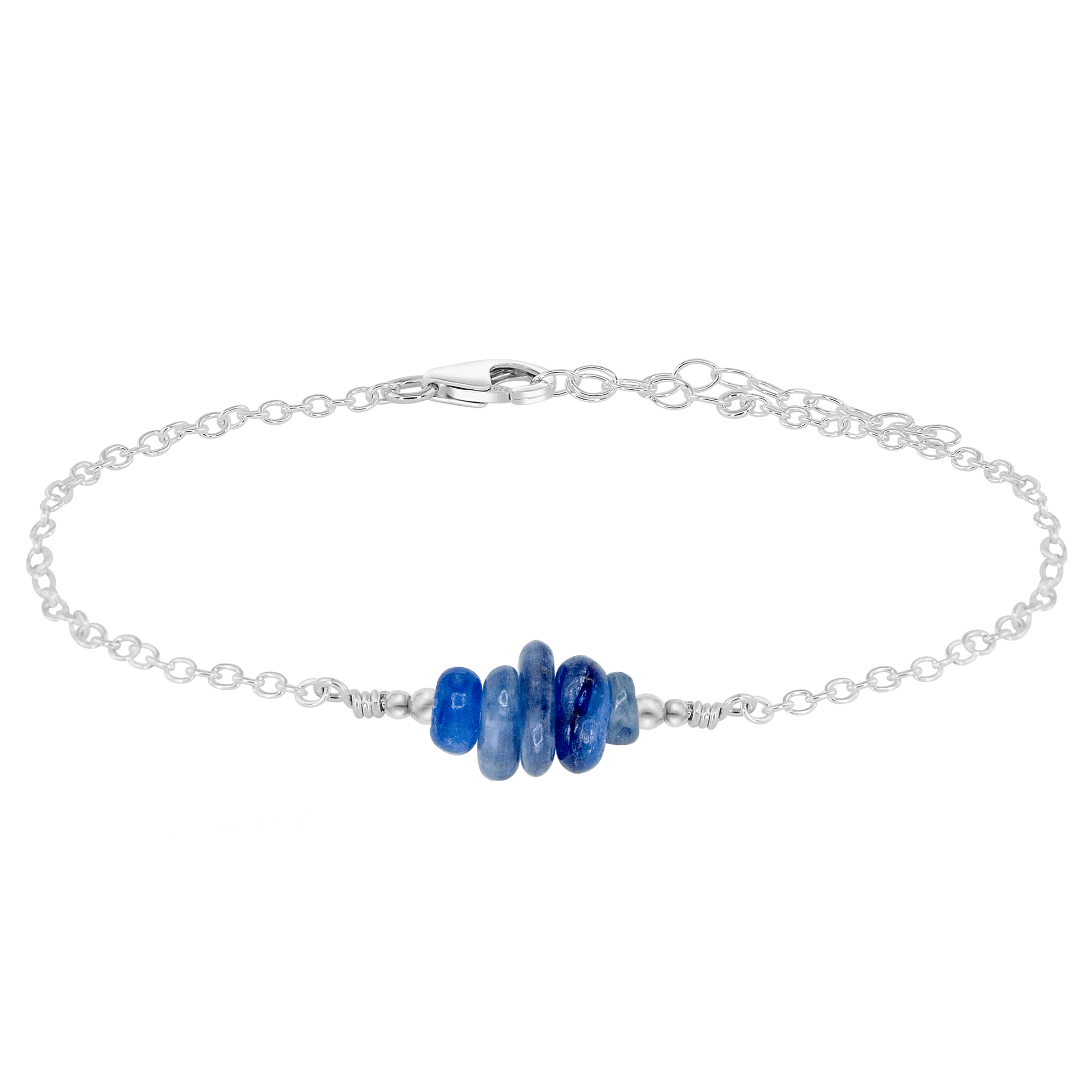 Kyanite Chip Bead Bar Anklet - Kyanite Chip Bead Bar Anklet - Sterling Silver - Luna Tide Handmade Crystal Jewellery