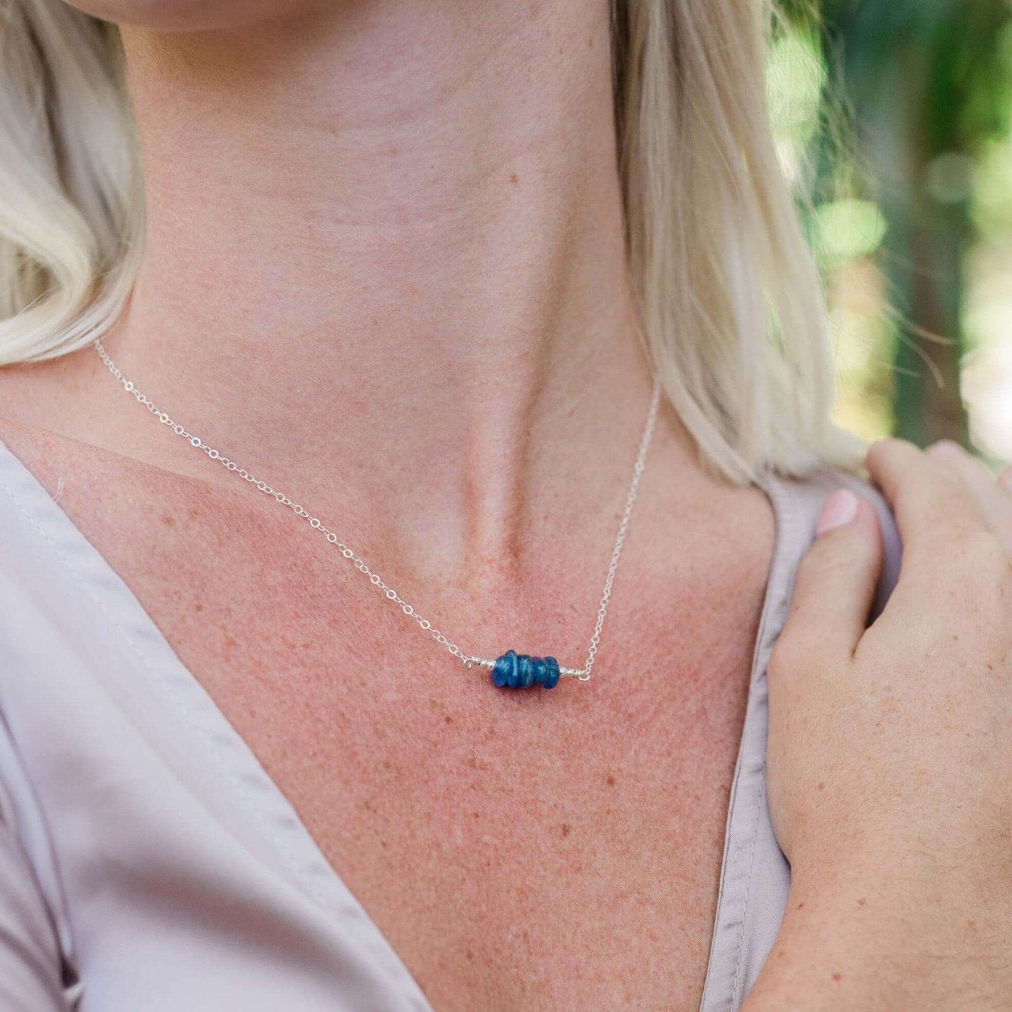 Kyanite Chip Bead Bar Necklace - Kyanite Chip Bead Bar Necklace - Sterling Silver - Luna Tide Handmade Crystal Jewellery