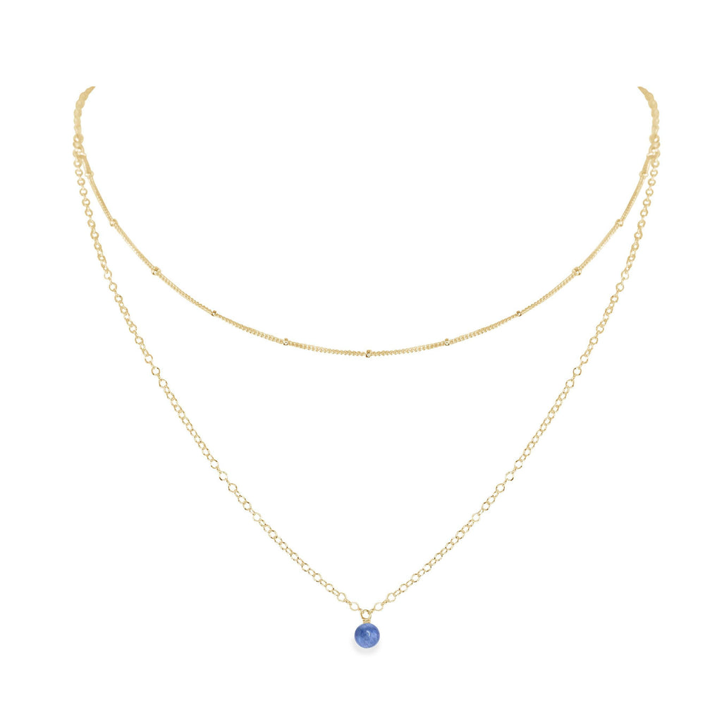 Kyanite Gemstone Chain Layered Choker Necklace - Kyanite Gemstone Chain Layered Choker Necklace - 14k Gold Fill - Luna Tide Handmade Crystal Jewellery