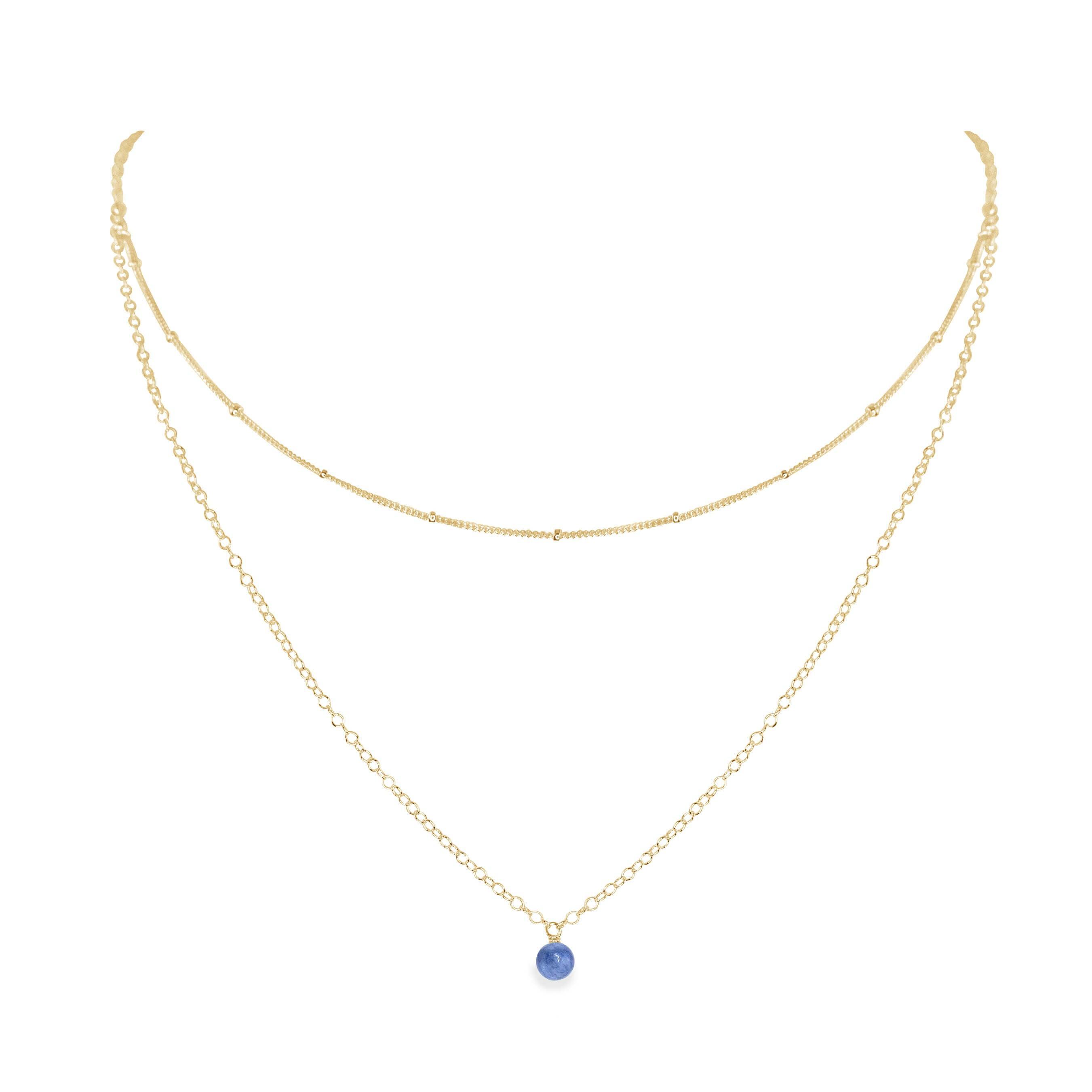 Kyanite Gemstone Chain Layered Choker Necklace - Kyanite Gemstone Chain Layered Choker Necklace - 14k Gold Fill - Luna Tide Handmade Crystal Jewellery