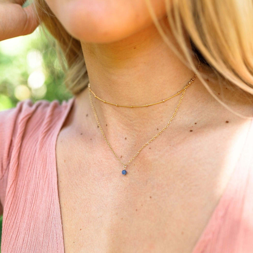 Kyanite Gemstone Chain Layered Choker Necklace - Kyanite Gemstone Chain Layered Choker Necklace - Sterling Silver - Luna Tide Handmade Crystal Jewellery