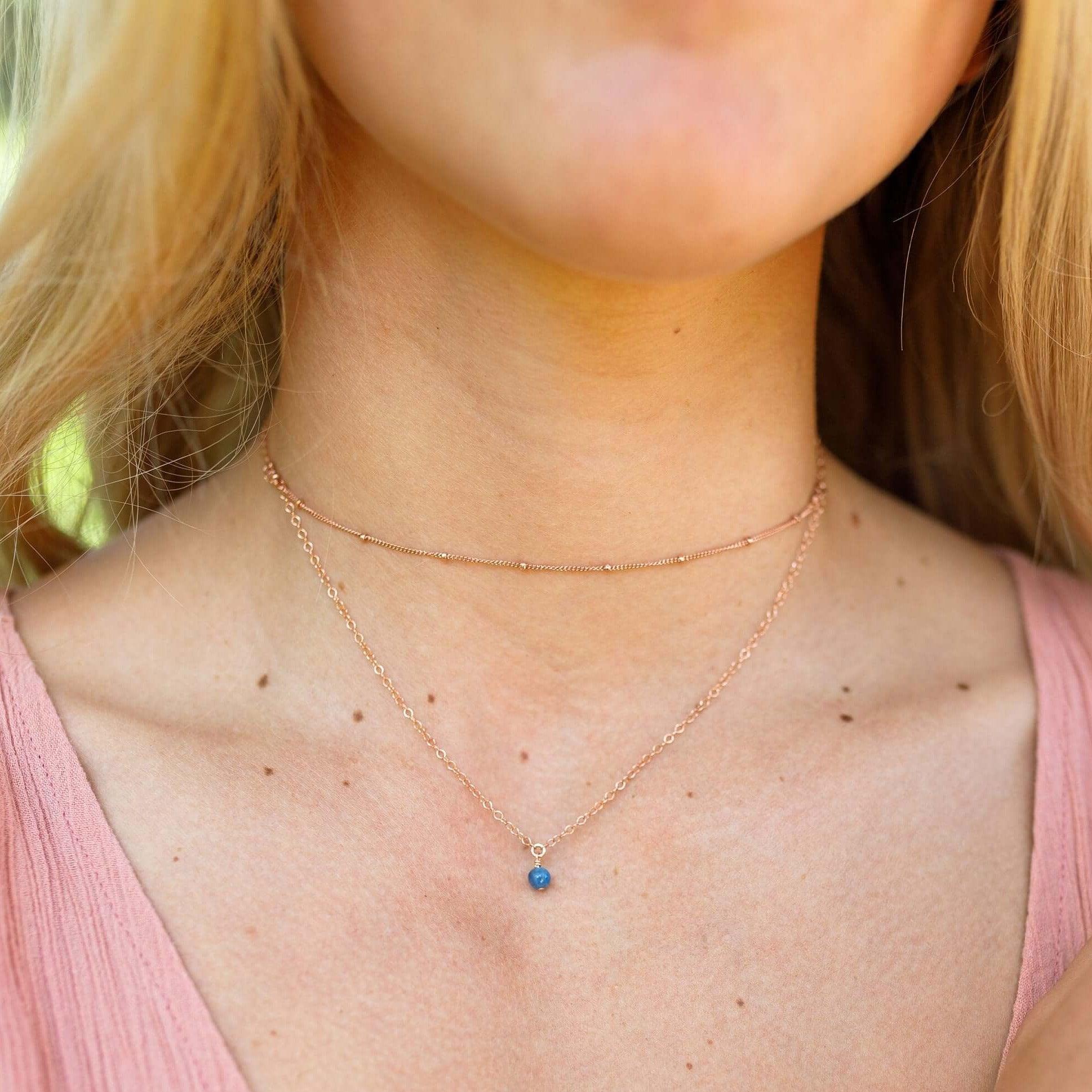 Kyanite Gemstone Chain Layered Choker Necklace - Kyanite Gemstone Chain Layered Choker Necklace - Sterling Silver - Luna Tide Handmade Crystal Jewellery