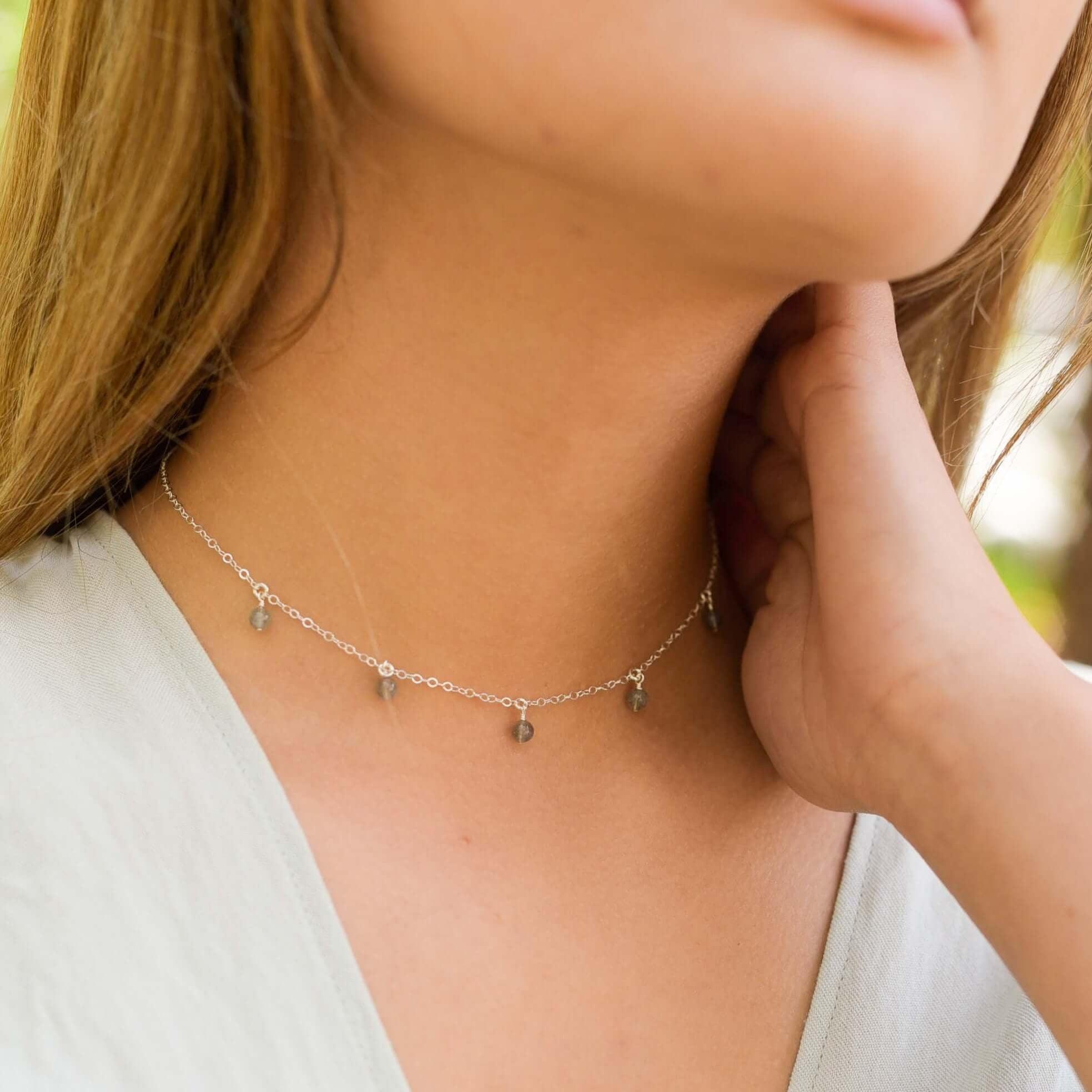 Labradorite Bead Drop Choker - Labradorite Bead Drop Choker - 14k Gold Fill - Luna Tide Handmade Crystal Jewellery