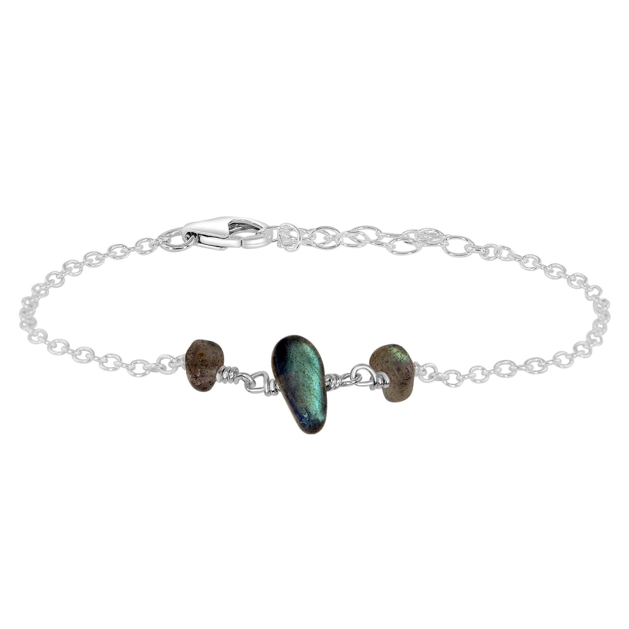 Labradorite Beaded Chain Bracelet - Labradorite Beaded Chain Bracelet - Sterling Silver - Luna Tide Handmade Crystal Jewellery